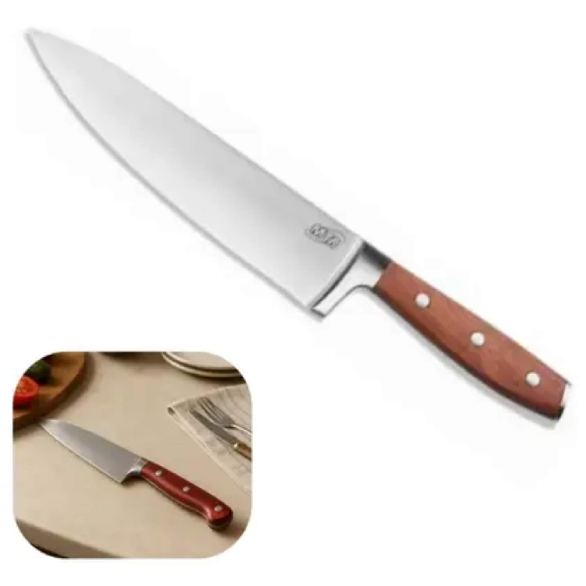 Faca Chef Cozinha Mulituso 8" Monobloco Cabo Madeira MTA - 9129
