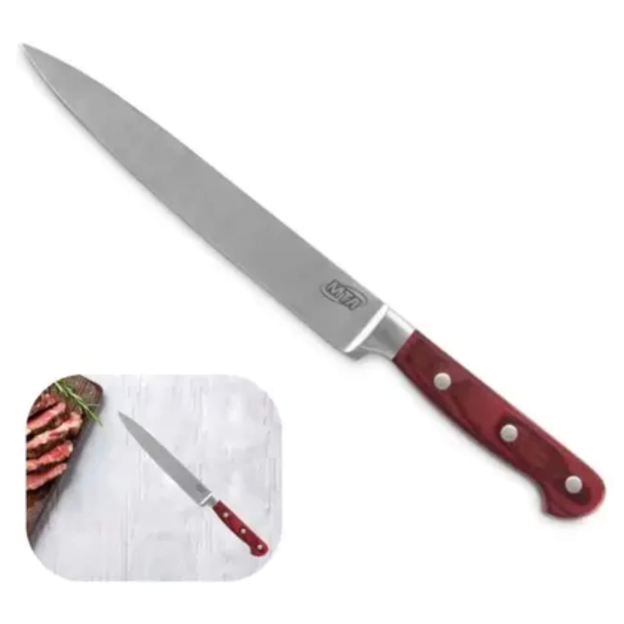 Faca Churrasco Profissional 8" Monobloco Cabo Madeira MTA - 9127