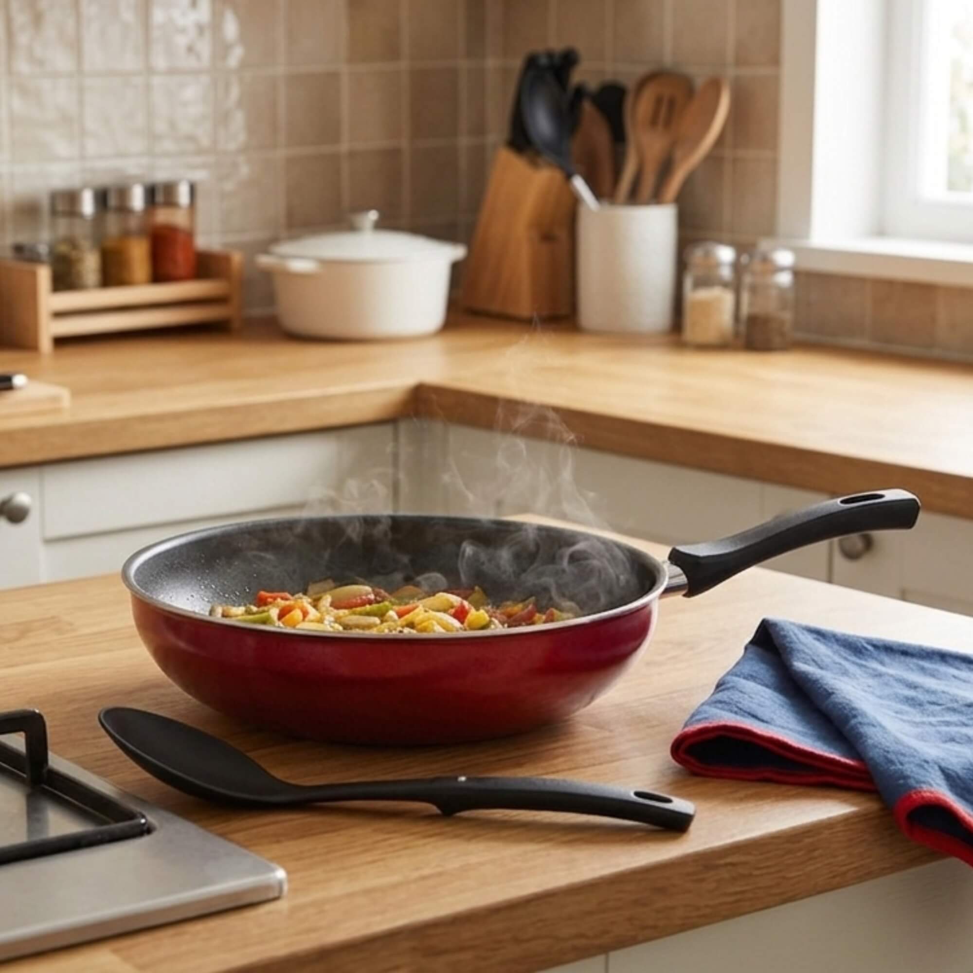 Panela Wok de Alumínio Antiaderente cor cereja n.24 2,8L MTA - 8976