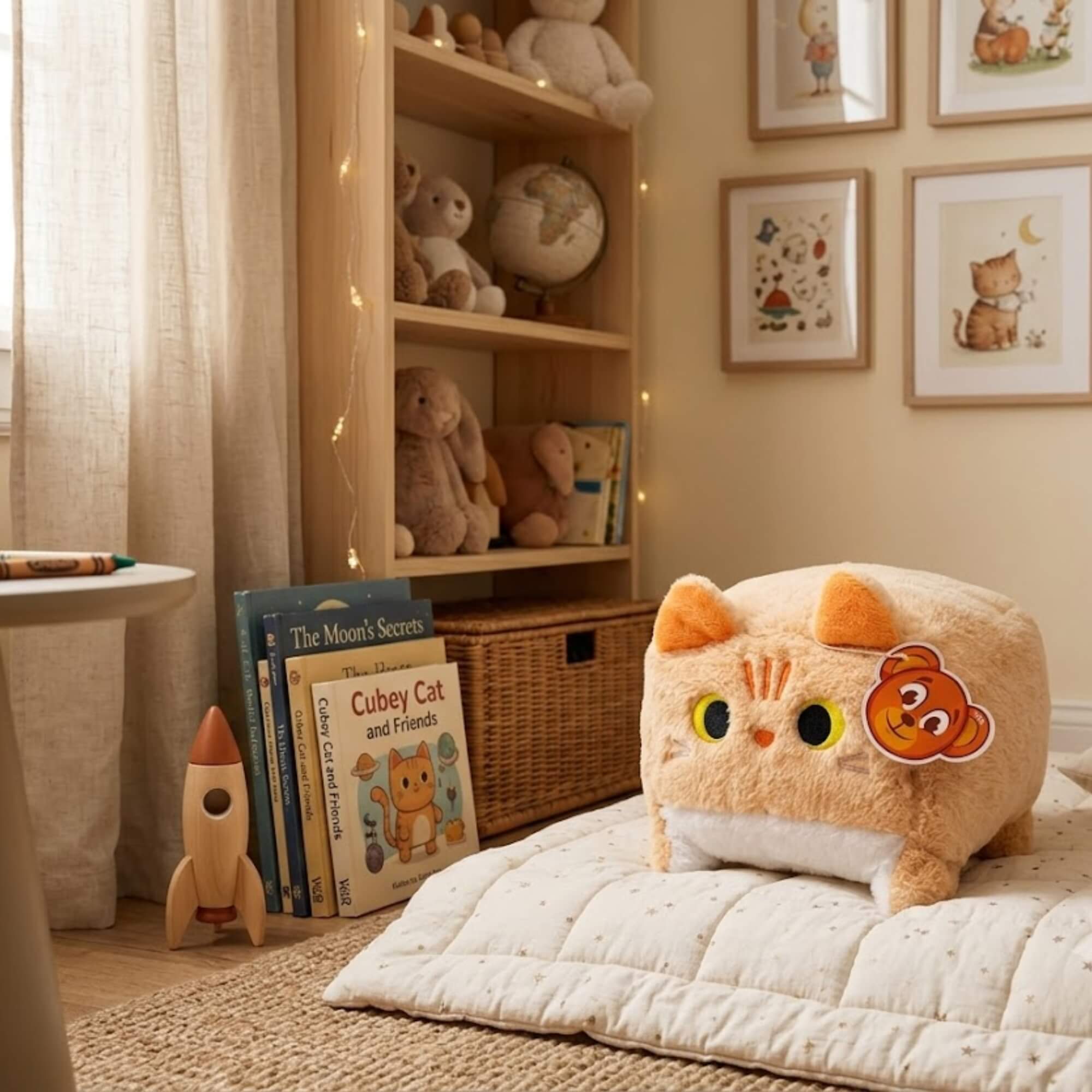 Pelúcia Quadrada Gatinho Marrom 20cm Infantil Macia BBR - R3609