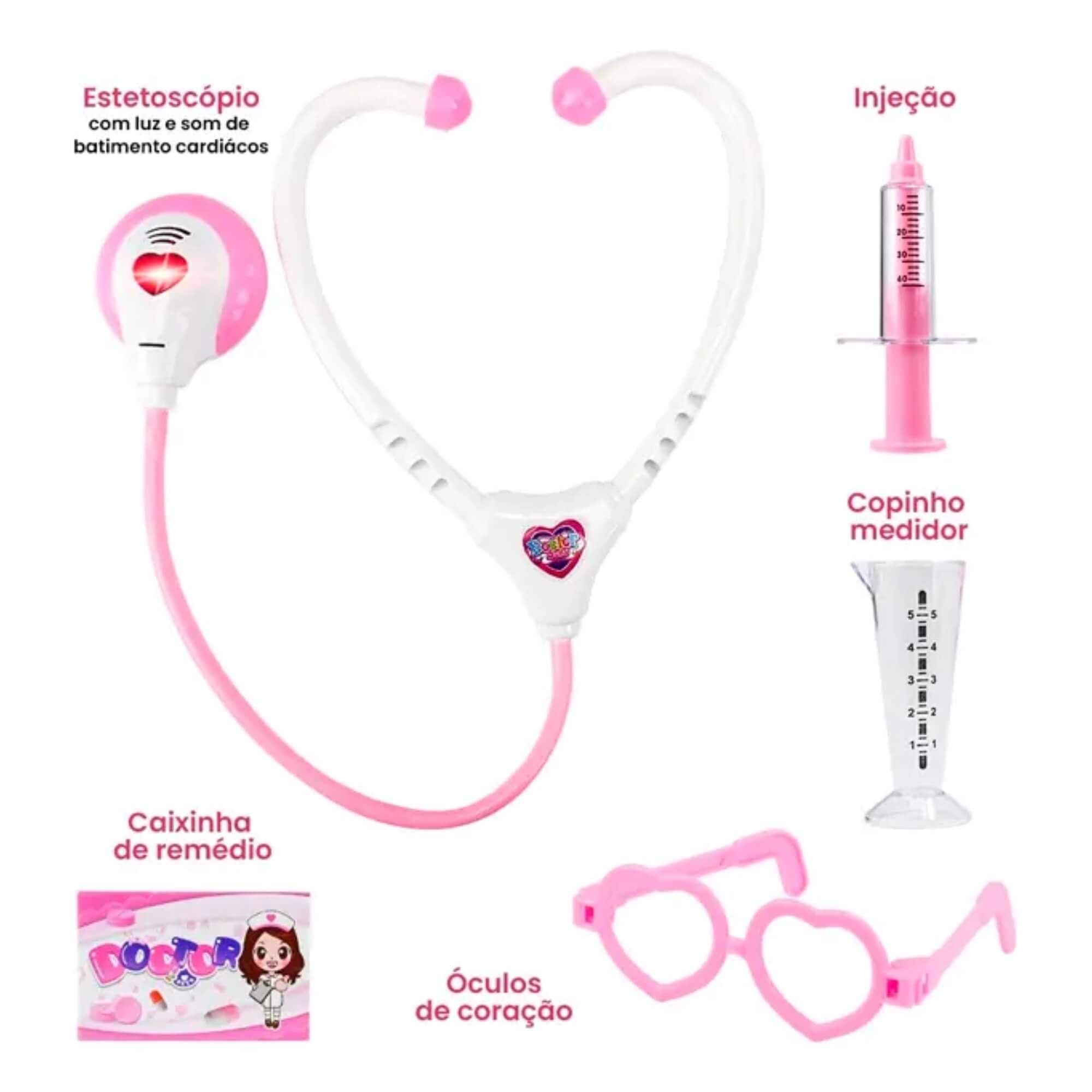 Maleta Médica Infantil Com Luz Som E 10 Acessórios Rosa BBR - R2979