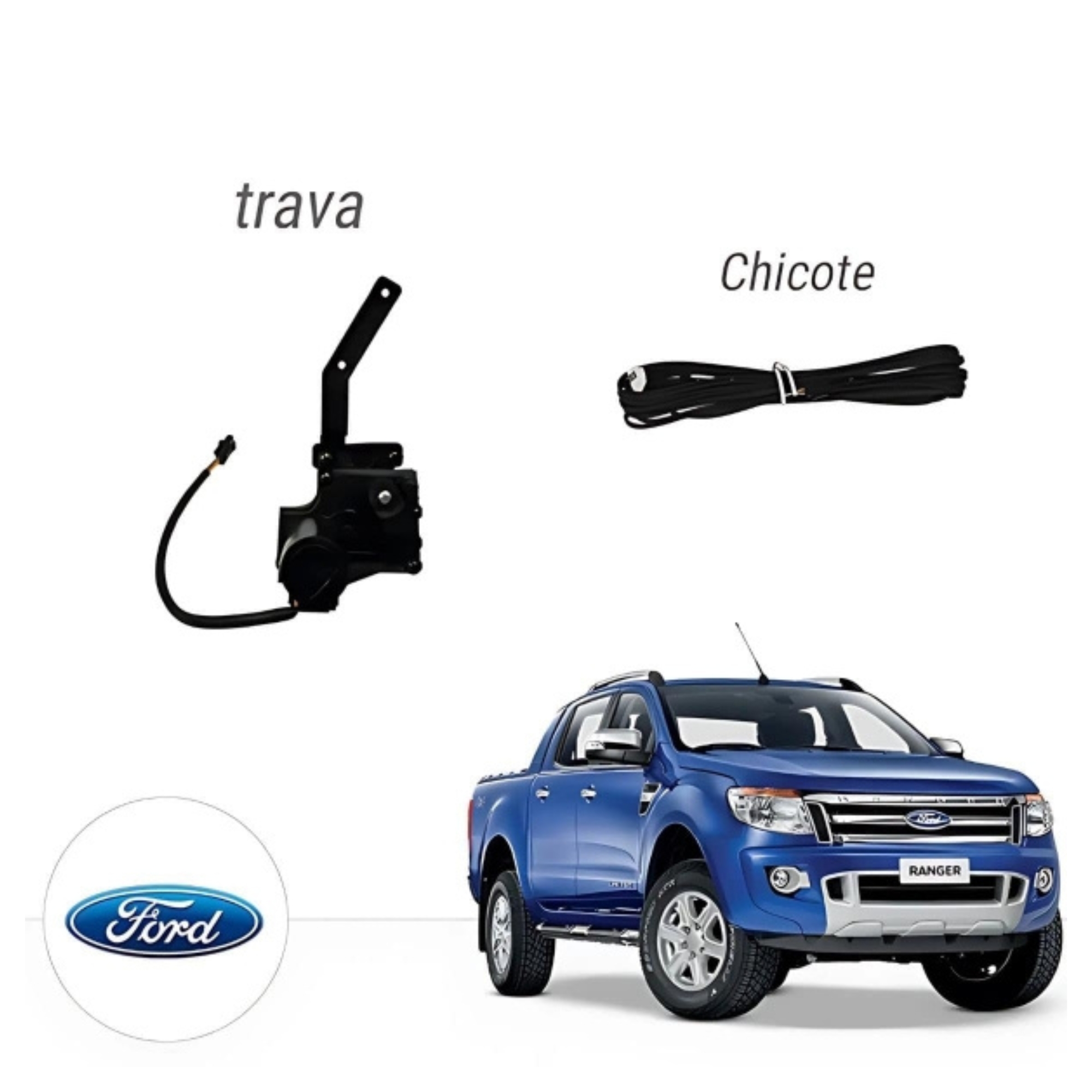 Kit Trava Elétrica Caçamba Ranger 2013 a 2023 c/ Tambor de Chave Tragial - KTFD008