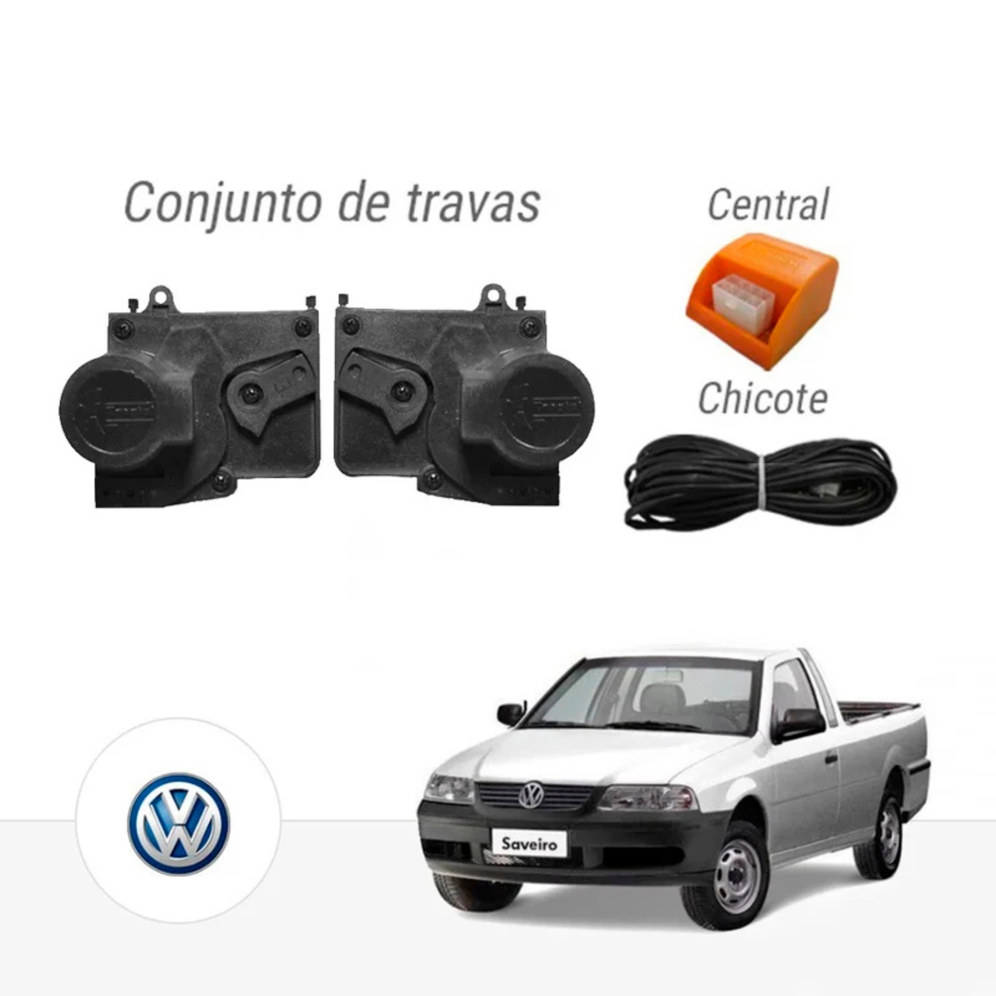 Kit Trava Elétrica Dedicada Fox/Saveiro G2, G3 e G4 2 Portas Tragial - KTVW002