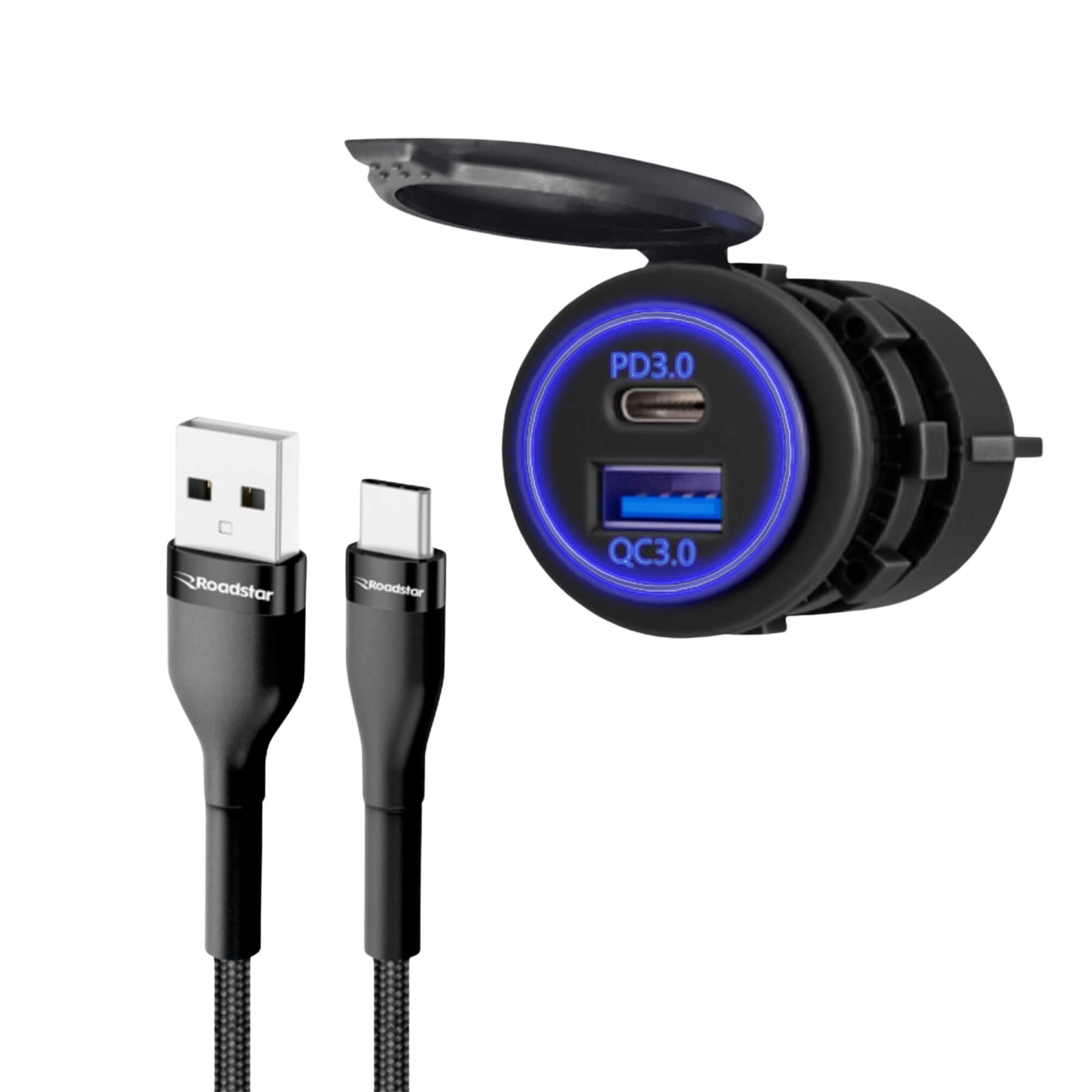 COMP Kit Carregador USB-A / USB-C Automotivo Tomada + Cabo