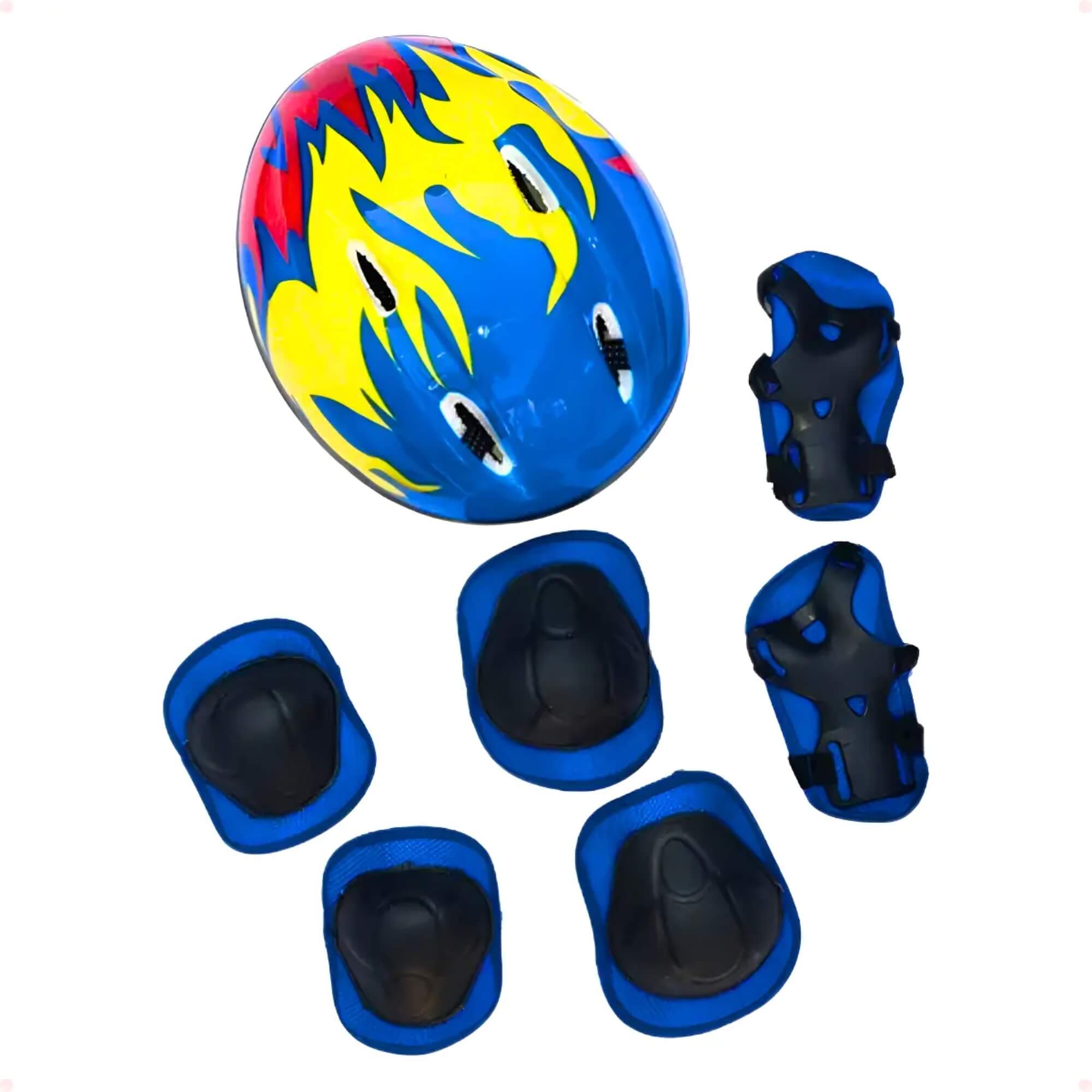 Kit Infantil de Proteção para Esportes Radicais Azul com Chamas 6653