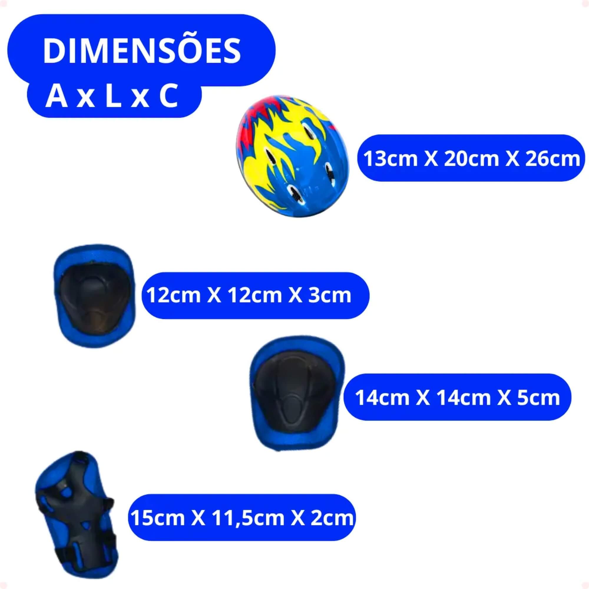 Kit Infantil de Proteção para Esportes Radicais Azul com Chamas 6653