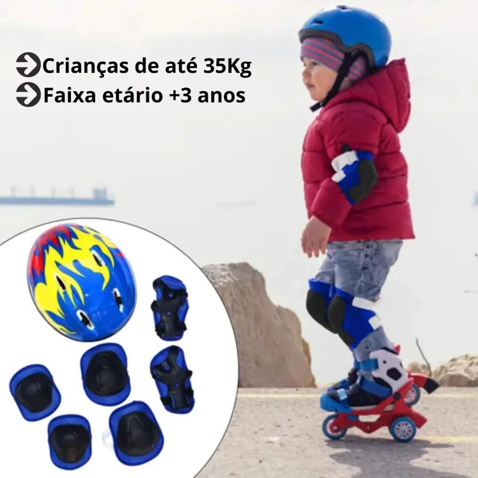 Kit Infantil de Proteção para Esportes Radicais Azul com Chamas 6653