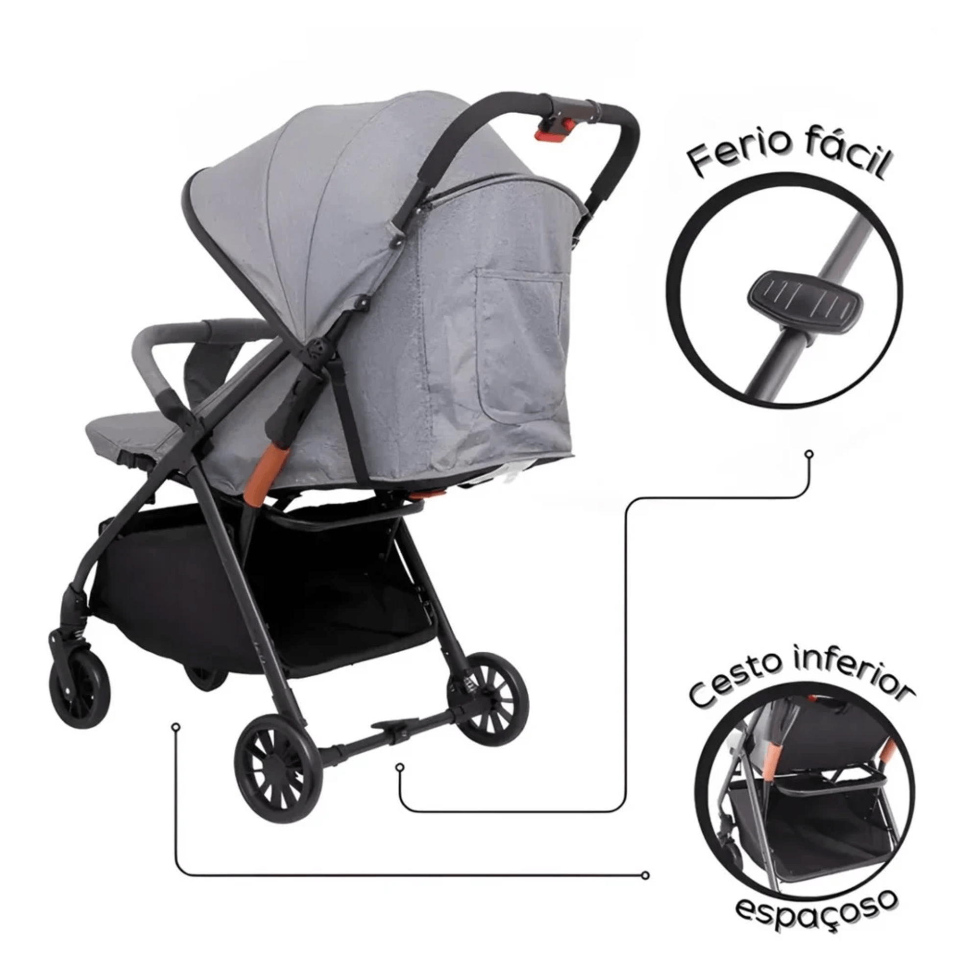 Carrinho de Passeio Cinza até 15kg c/ Rodas removíveis Zippy Toys - 10443