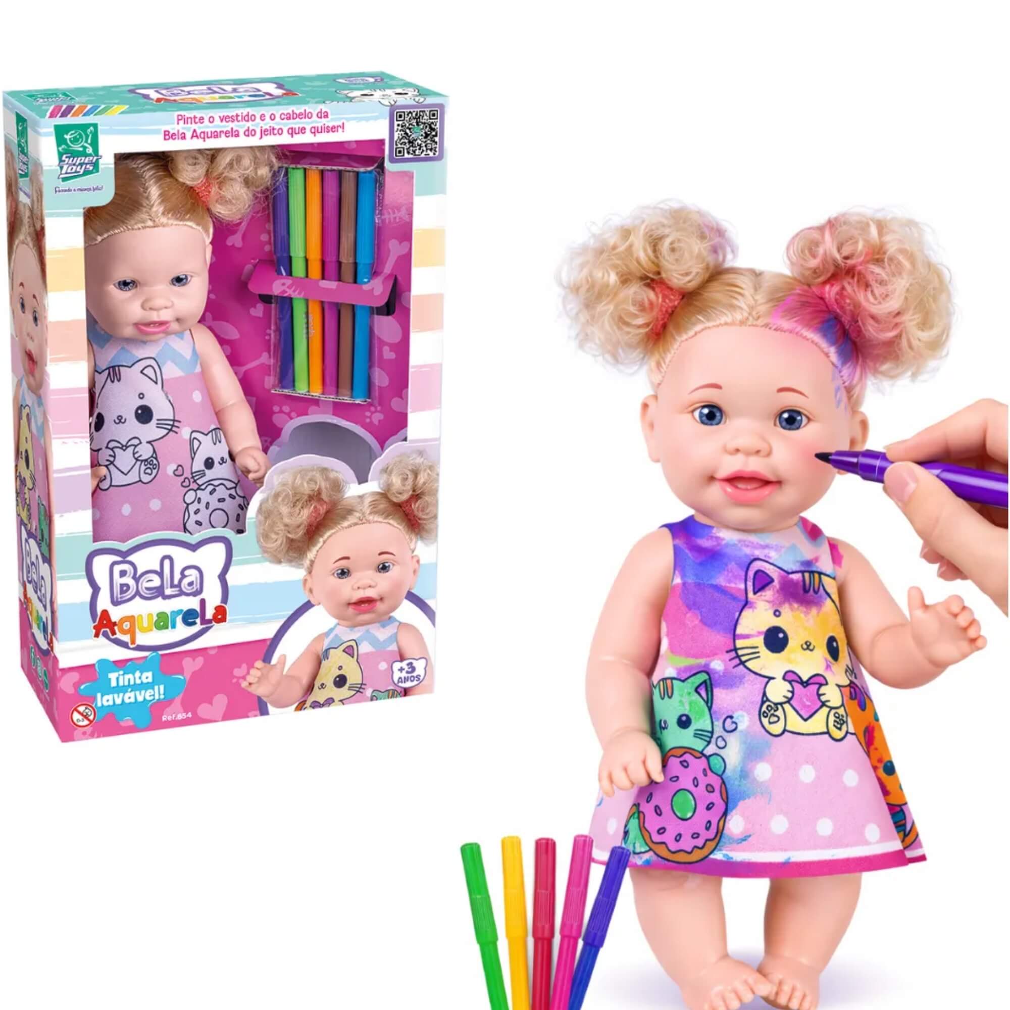 Boneca Bela Aquarela com Canetinhas Super Toys - 654
