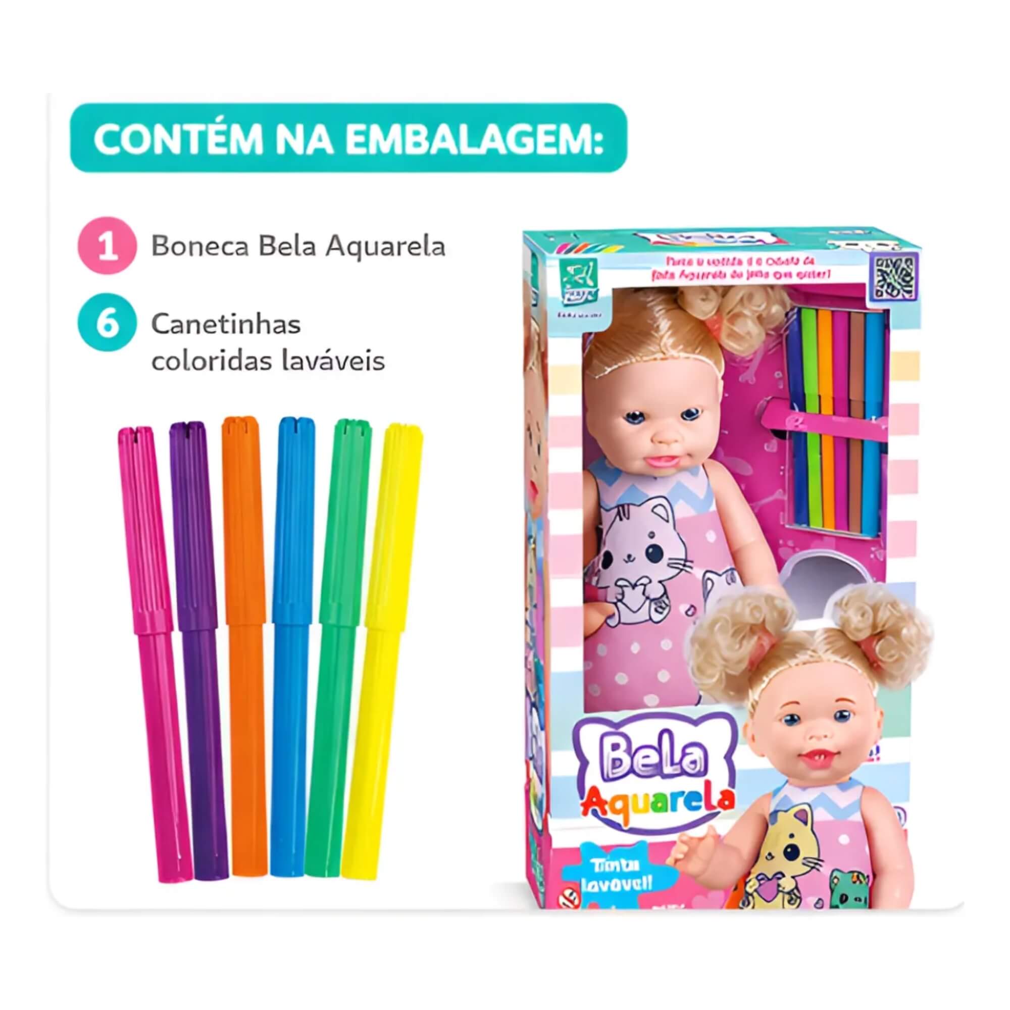 Boneca Bela Aquarela com Canetinhas Super Toys - 654