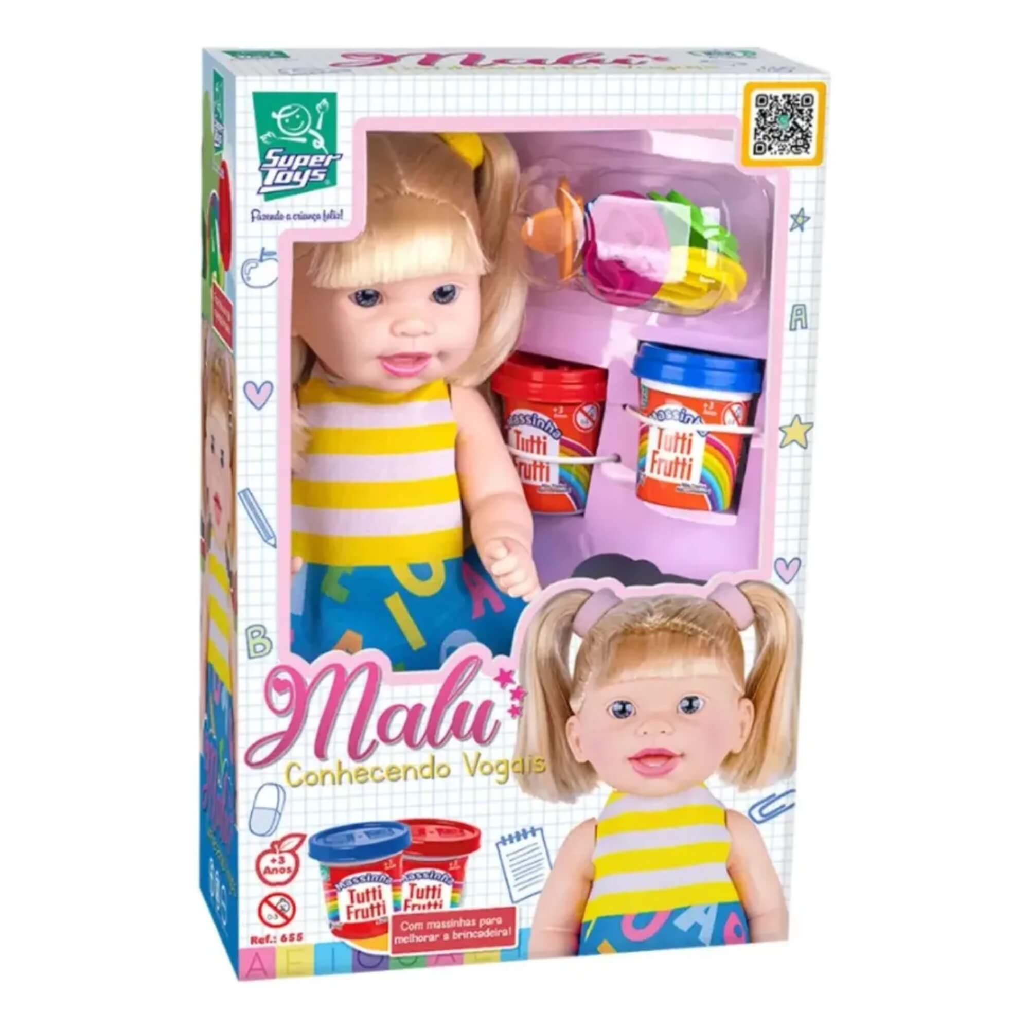 Boneca Malu Conhecendo Vogais com Massinha Super Toys - 655