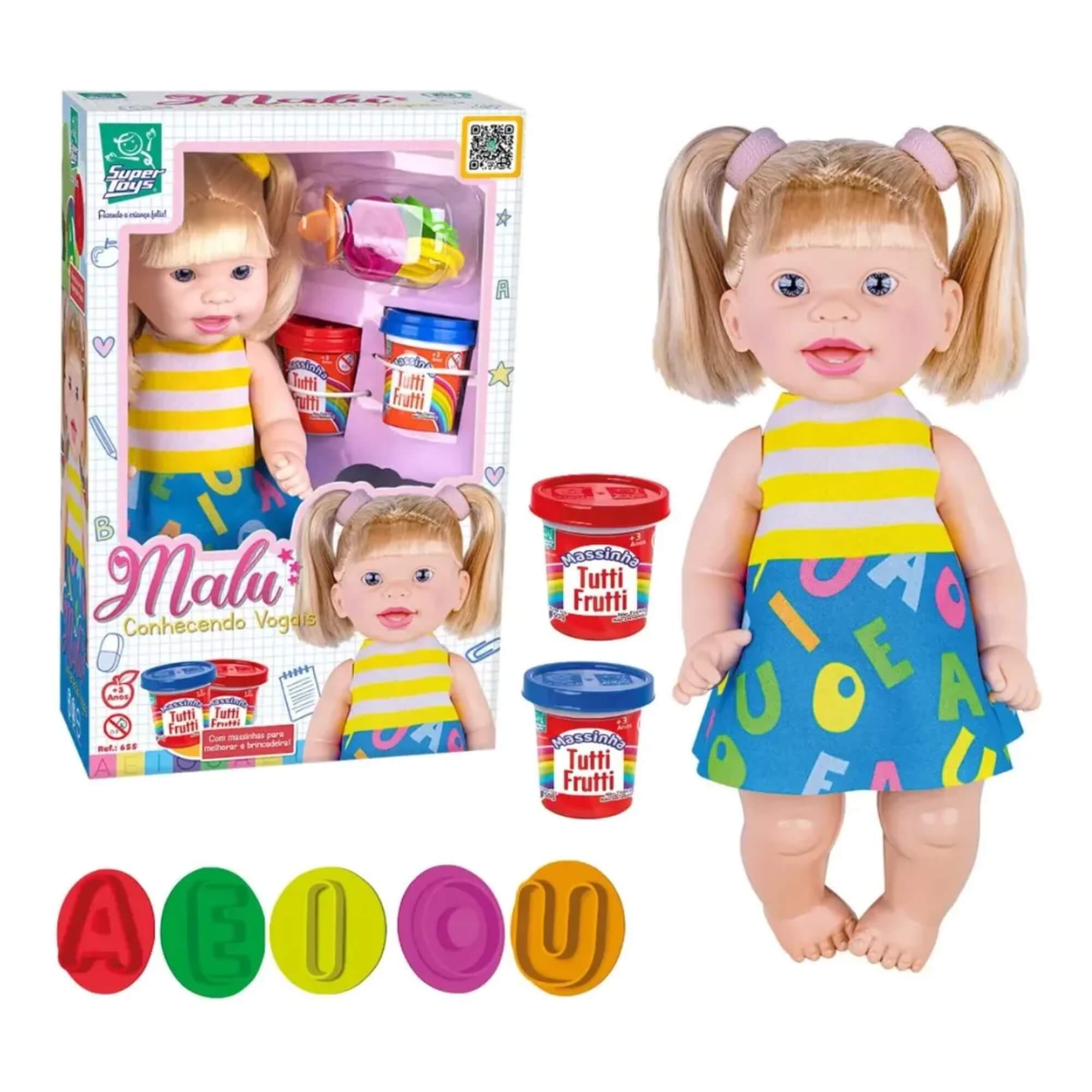 Boneca Malu Conhecendo Vogais com Massinha Super Toys - 655