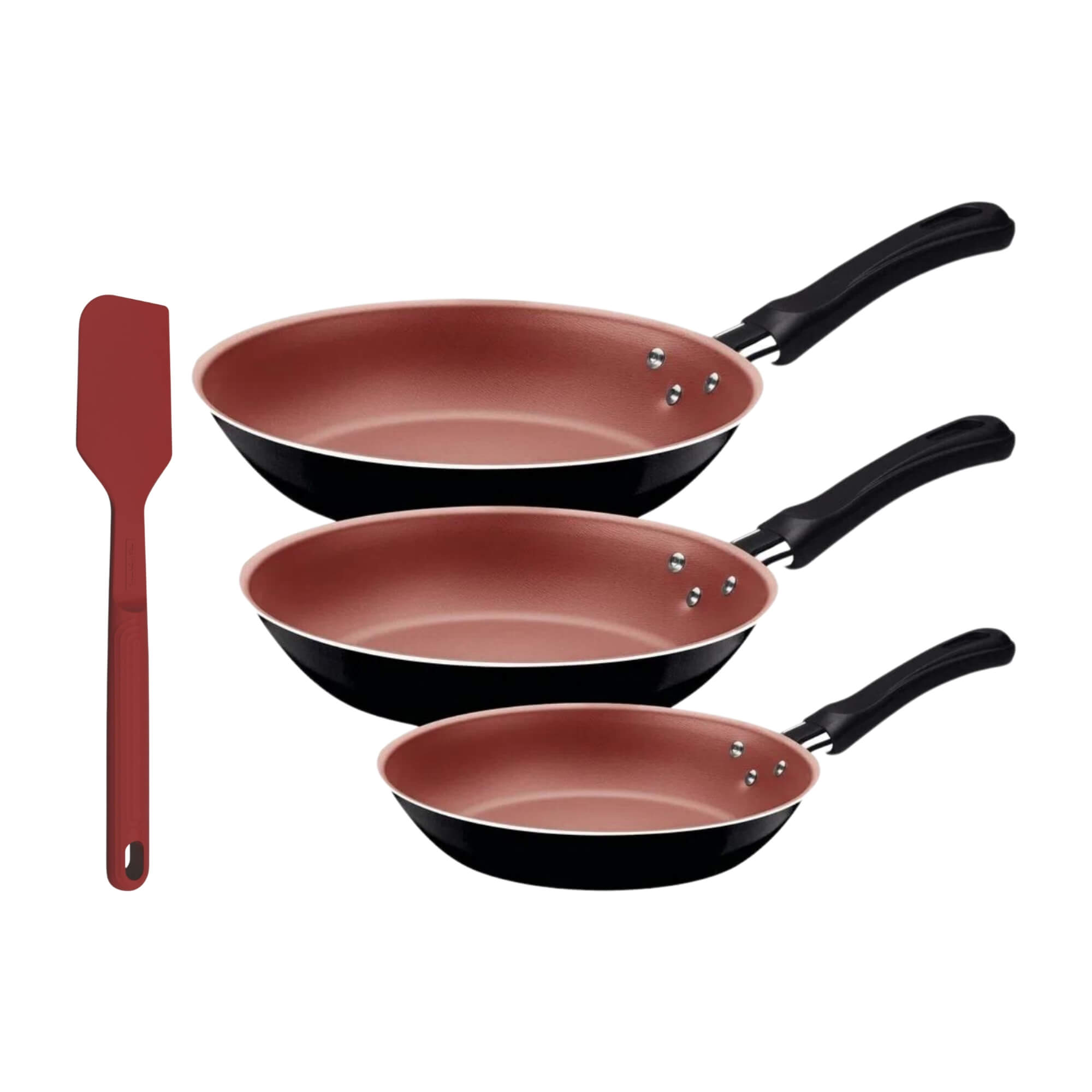 COMP Kit Jogo de Frigideira Caribe 3 Peças + Espátula de Silicone Vermelha
