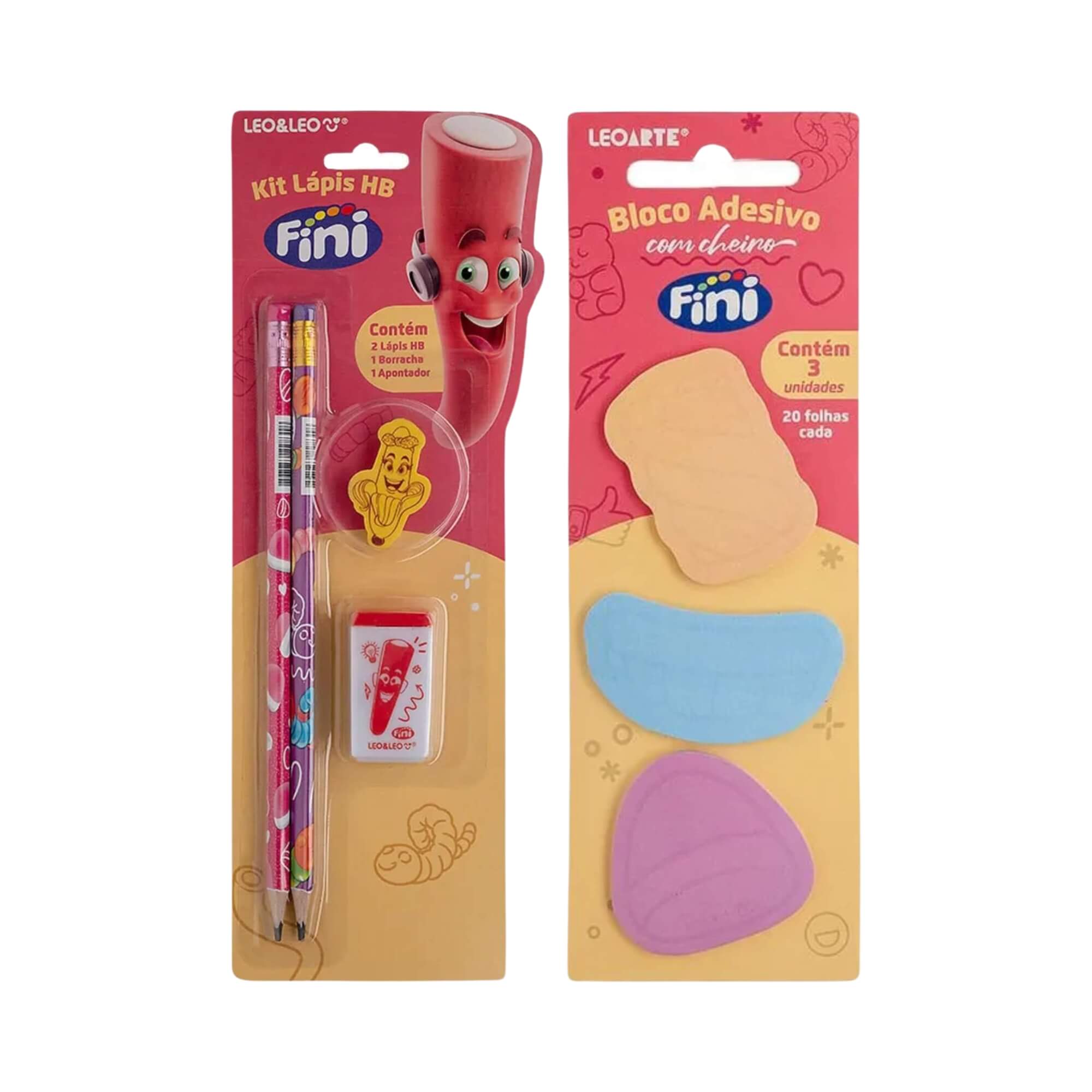 COMP Kit Papelaria Fini 2 Lápis + Apontador + Borracha +  Bloco Adesivo com Aroma