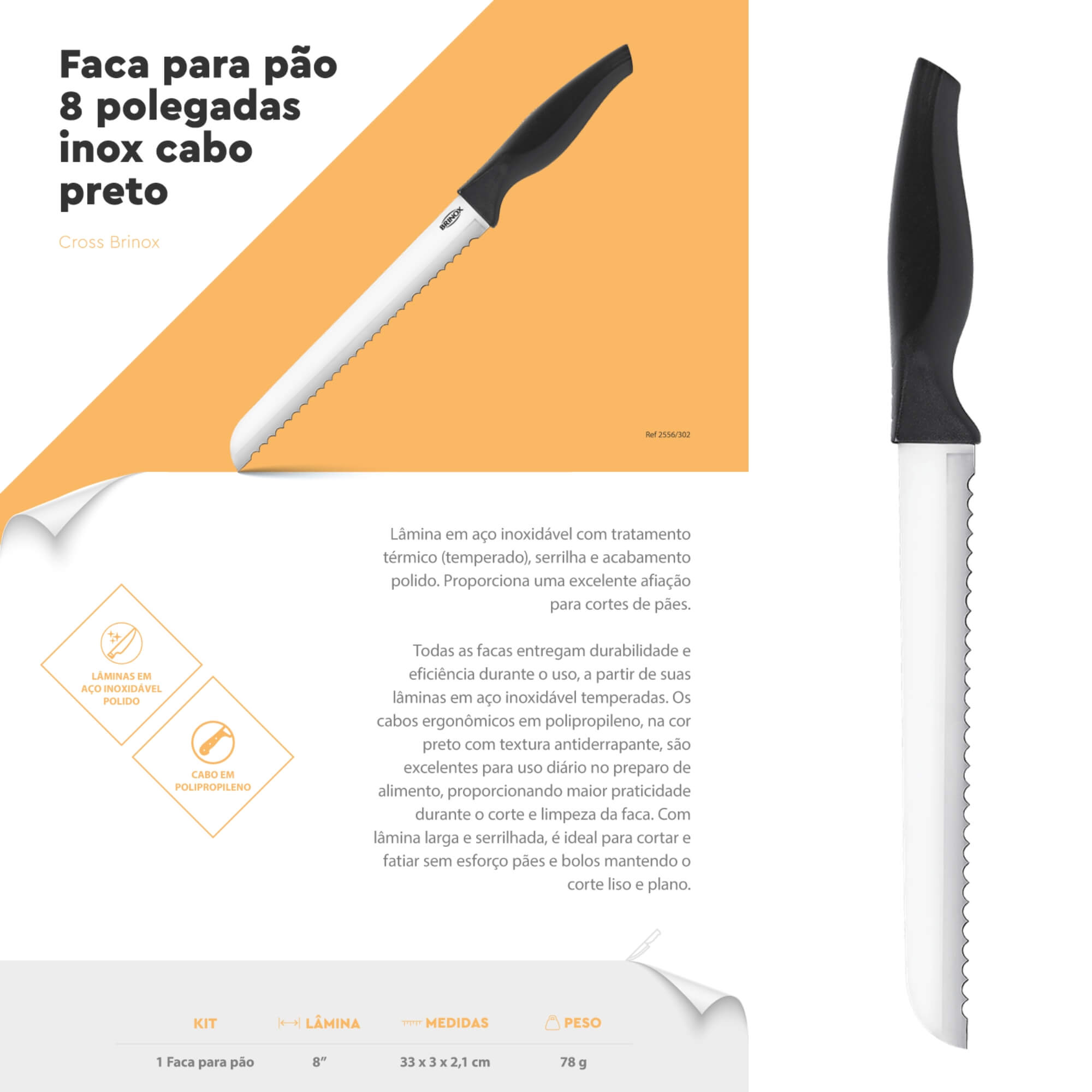 COMP Kit Completo de 6 Facas Essenciais para Cozinha - Brinox