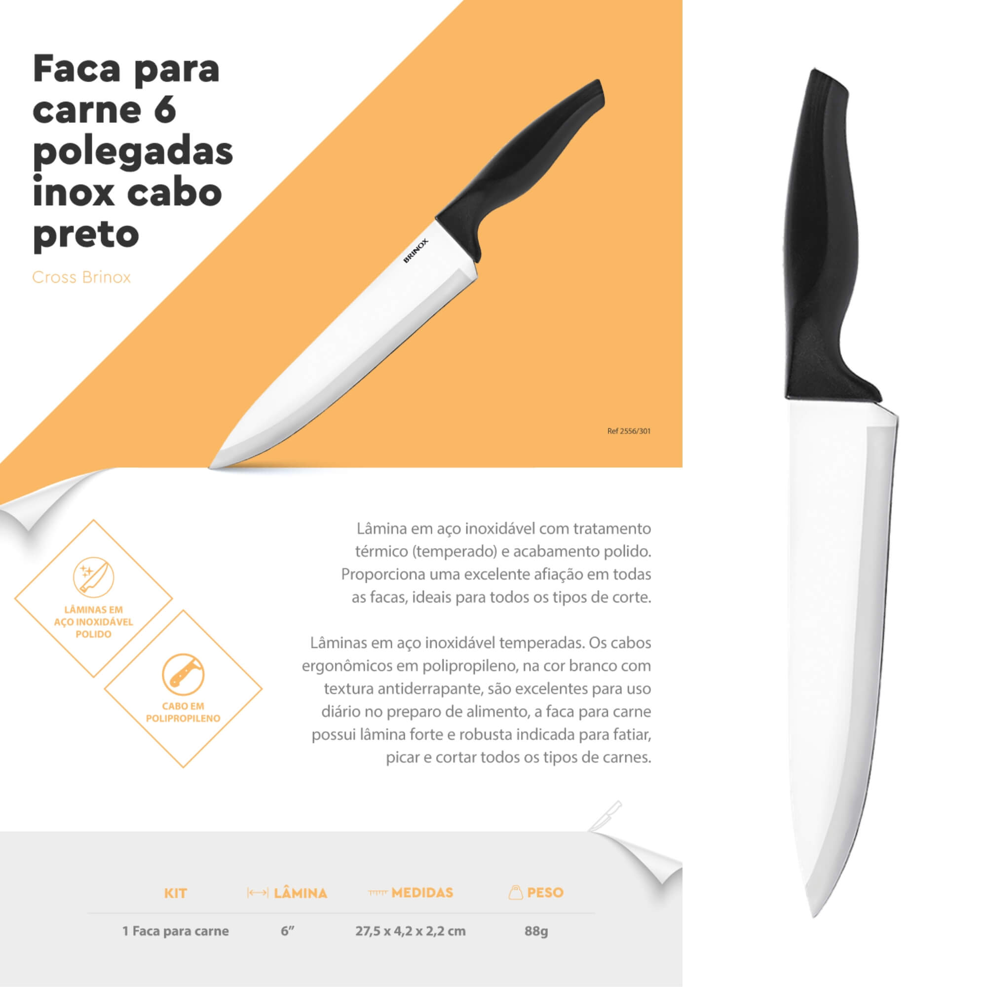 COMP Kit Completo de 6 Facas Essenciais para Cozinha - Brinox