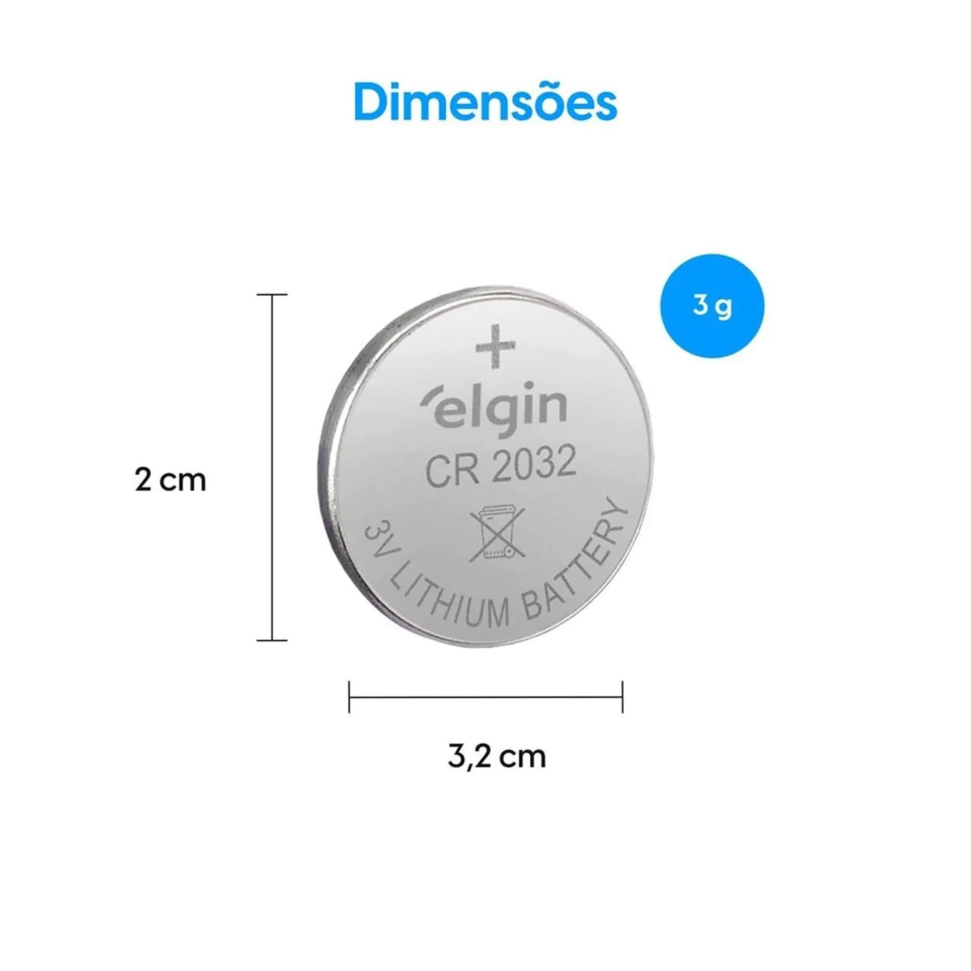 Bateria de Lítio CR2032 - Cartela com 5 Unidades Elgin - 000000082193