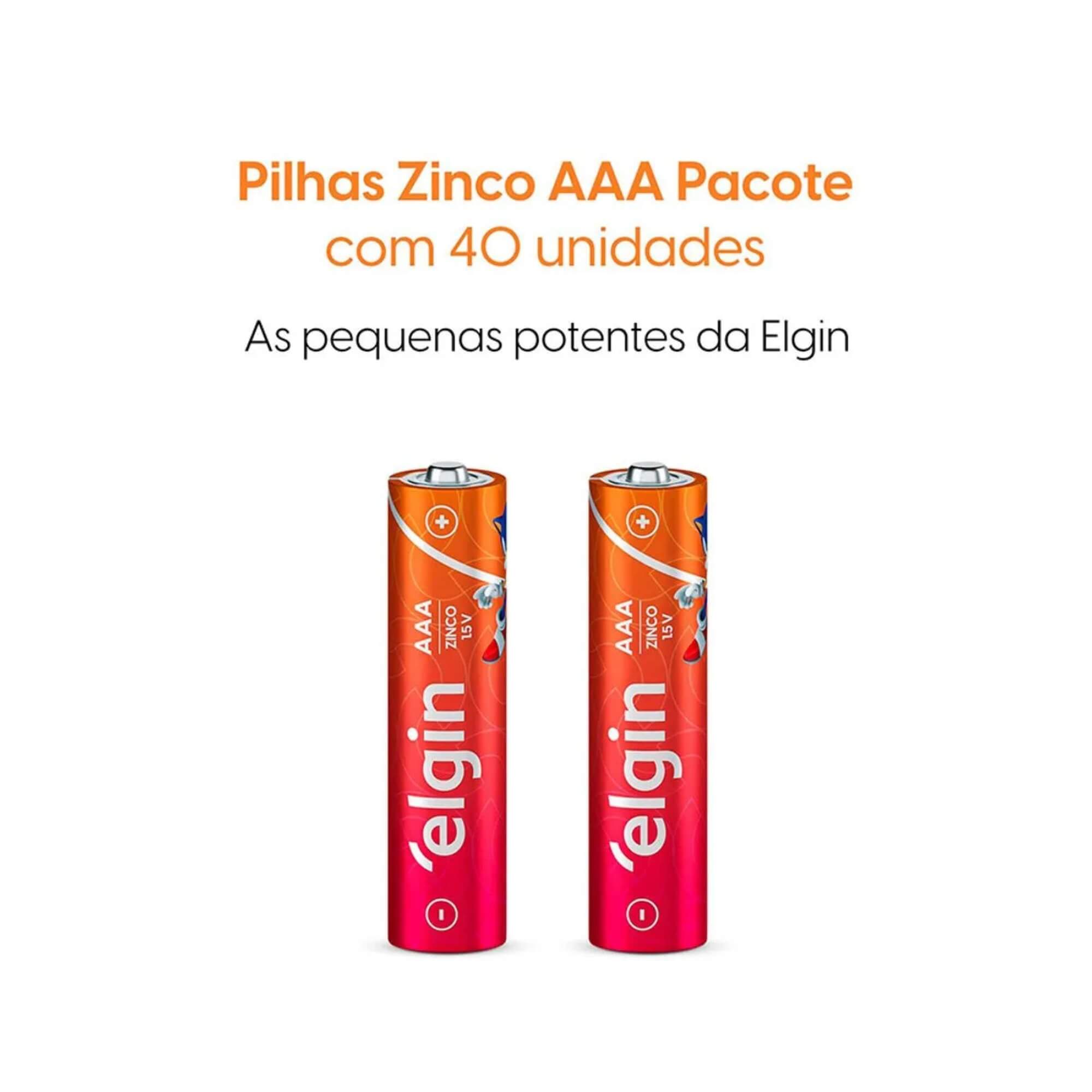 Pilha de Zinco AAA Palito - Caixa com 40 Unidades Elgin - ELE000000082342