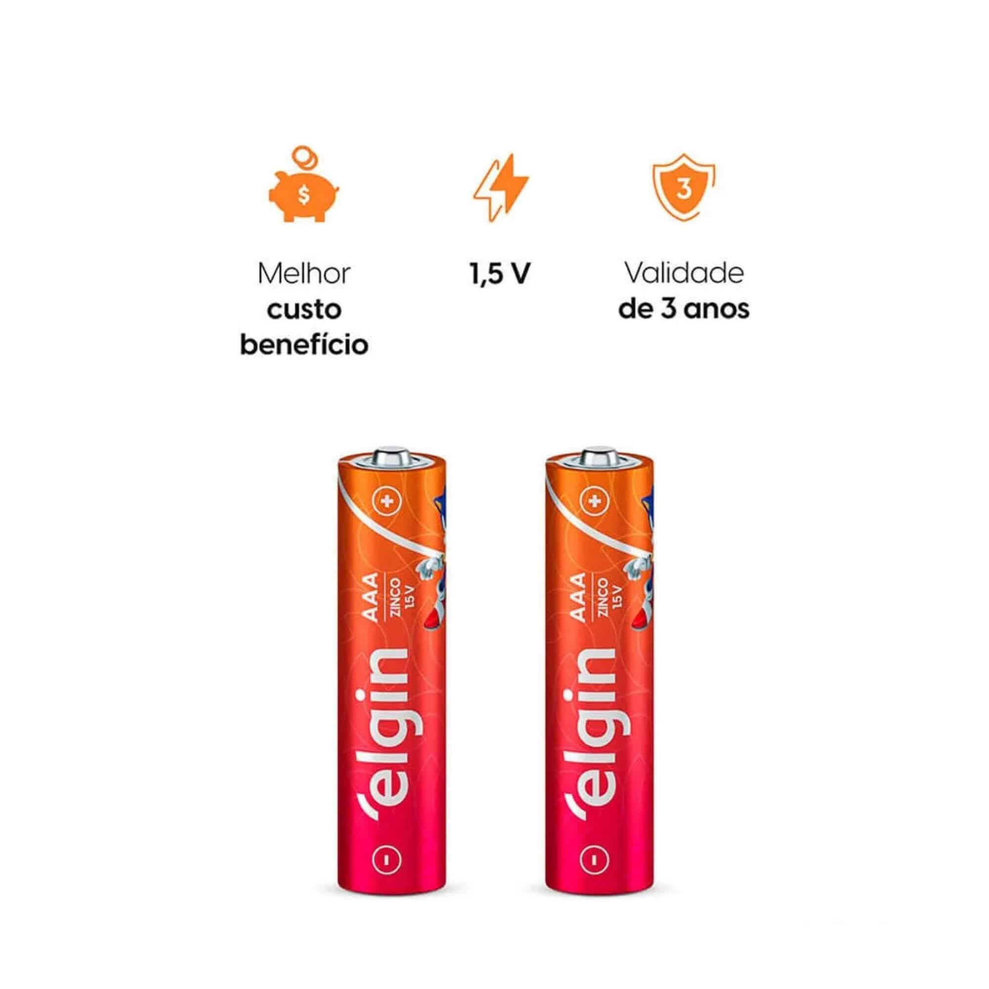 Pilha de Zinco AAA Palito - Caixa com 40 Unidades Elgin - ELE000000082342