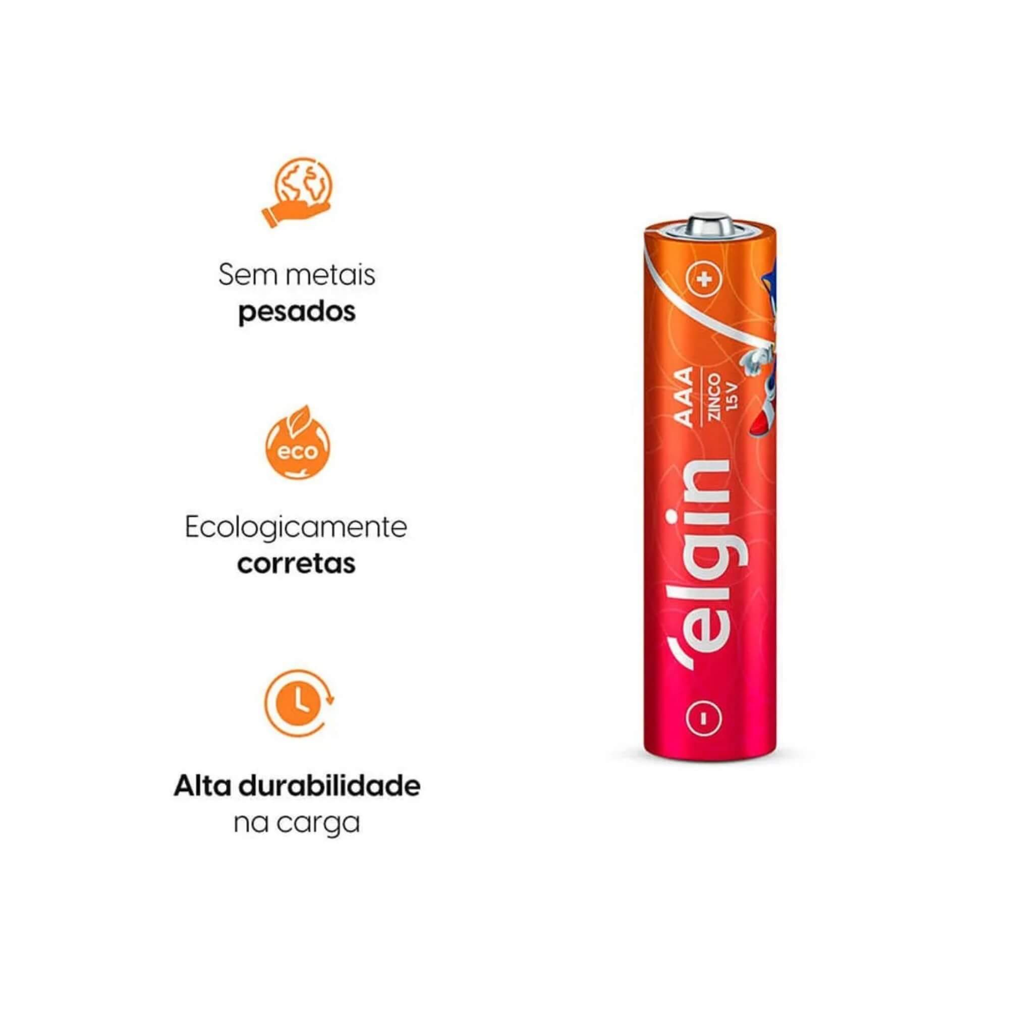 Pilha de Zinco AAA Palito - Caixa com 40 Unidades Elgin - ELE000000082342