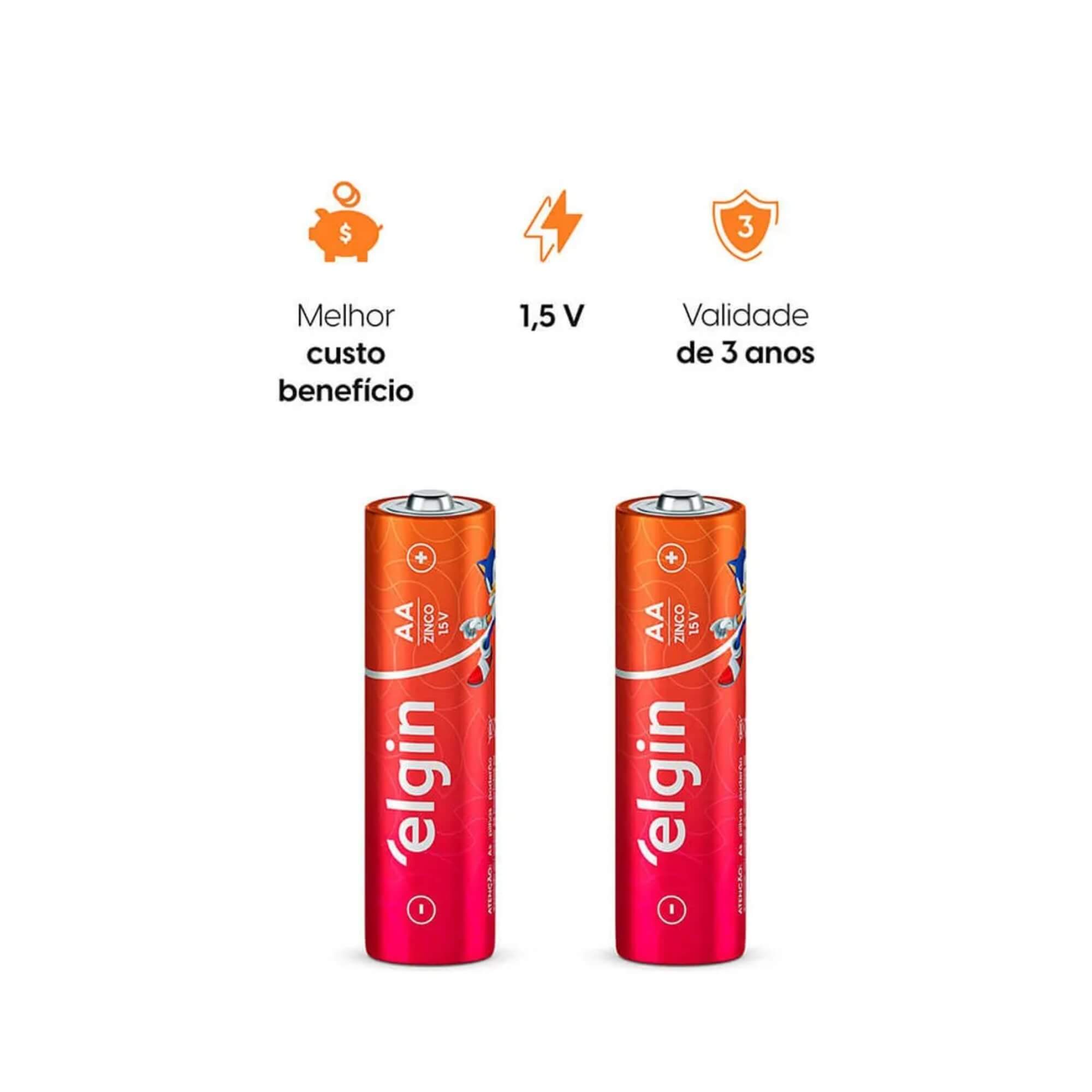 Pilha de Zinco AA Comum - Caixa com 40 Unidades Elgin - ELE000000082341