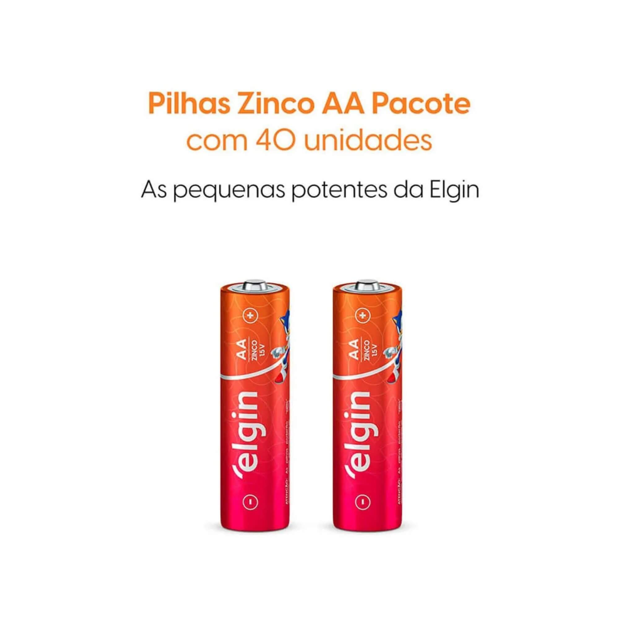 Pilha de Zinco AA Comum - Caixa com 40 Unidades Elgin - ELE000000082341