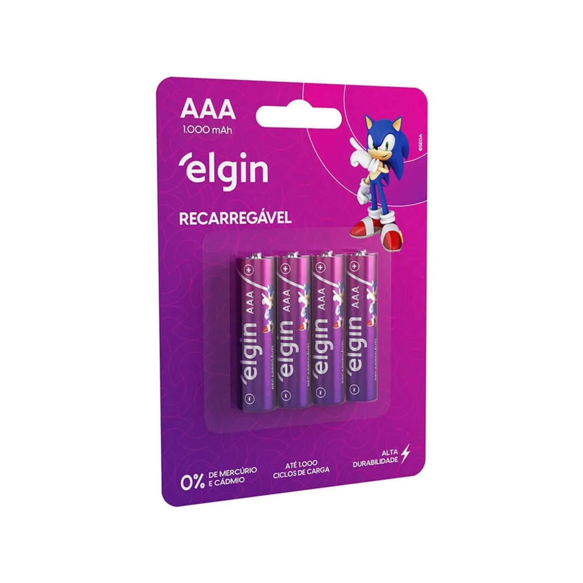 Pilha Recarregável AAA Palito - 1.000Mah Blister com 4 Unidades Elgin - 000000082171
