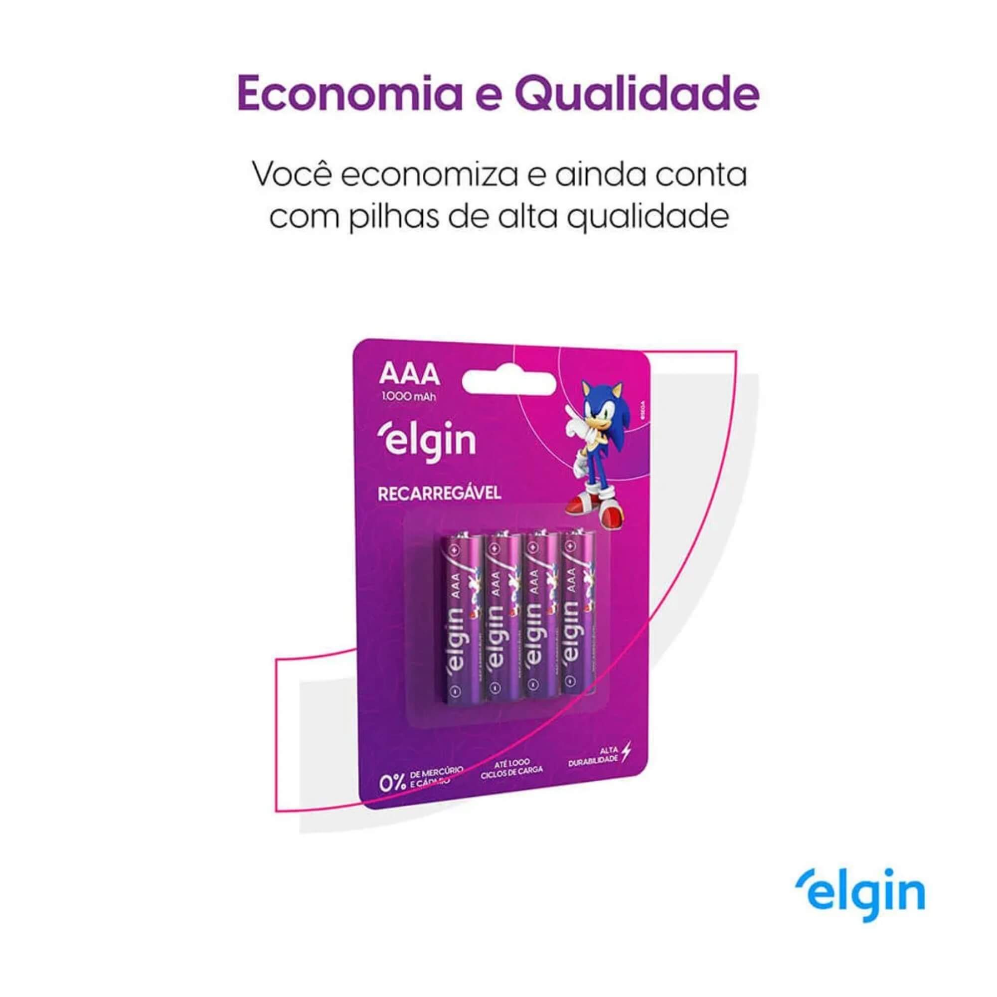 Pilha Recarregável AAA Palito - 1.000Mah Blister com 4 Unidades Elgin - 000000082171