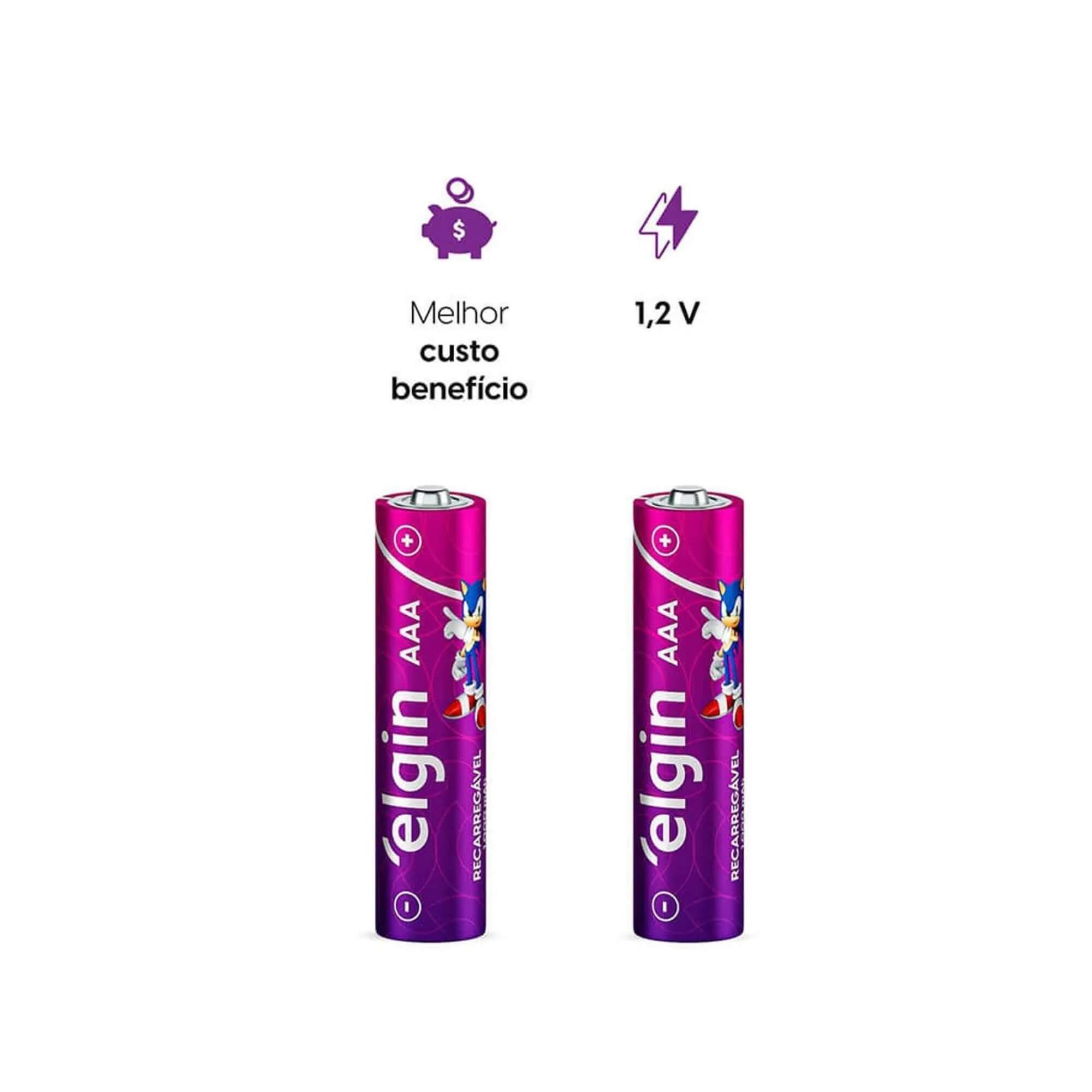 Pilha Recarregável AAA Palito - 1.000Mah Blister com 4 Unidades Elgin - 000000082171
