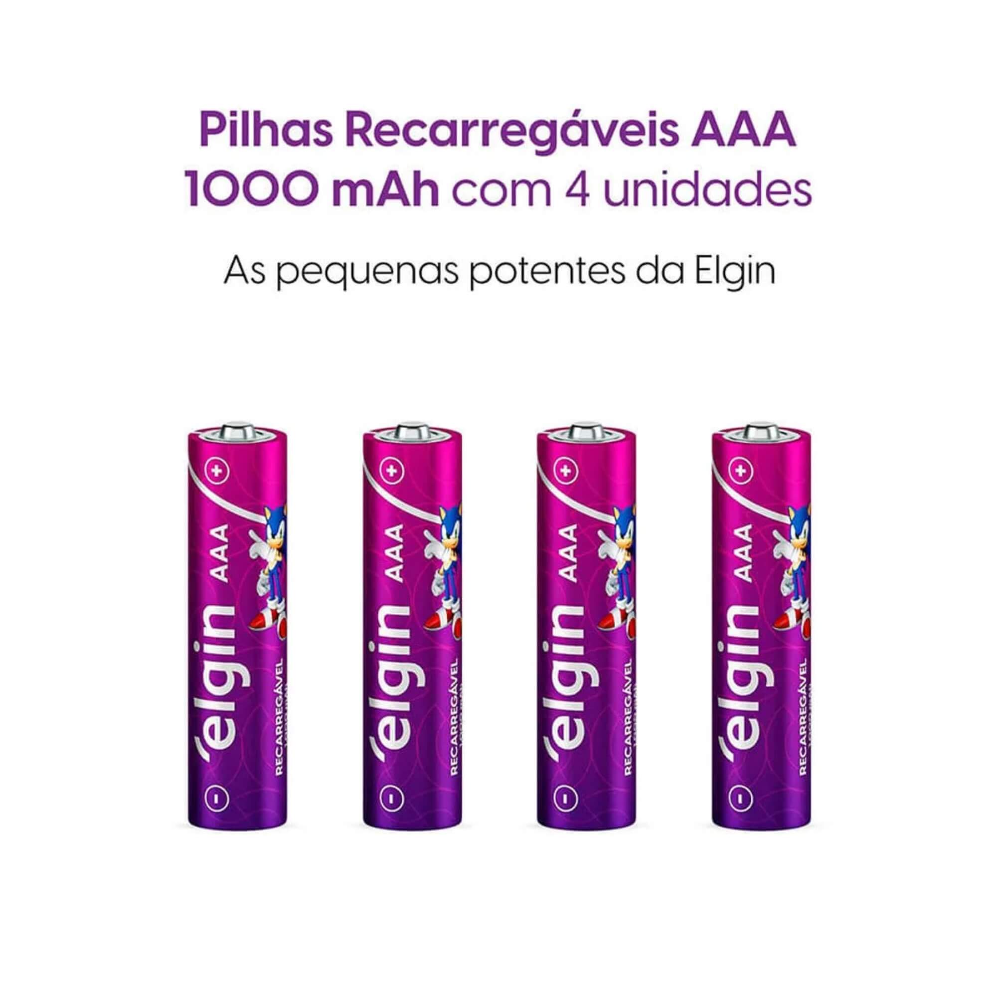 Pilha Recarregável AAA Palito - 1.000Mah Blister com 4 Unidades Elgin - 000000082171