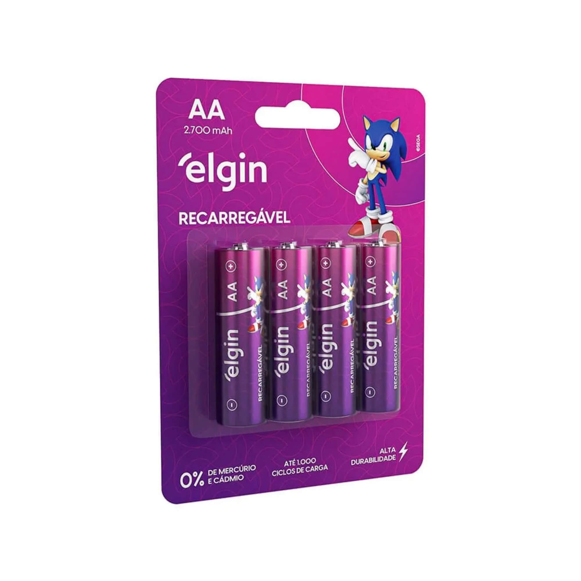 Pilha Recarregável AA Comum - 2.700Mah Blister com 4 Unidades Elgin - 000000082175
