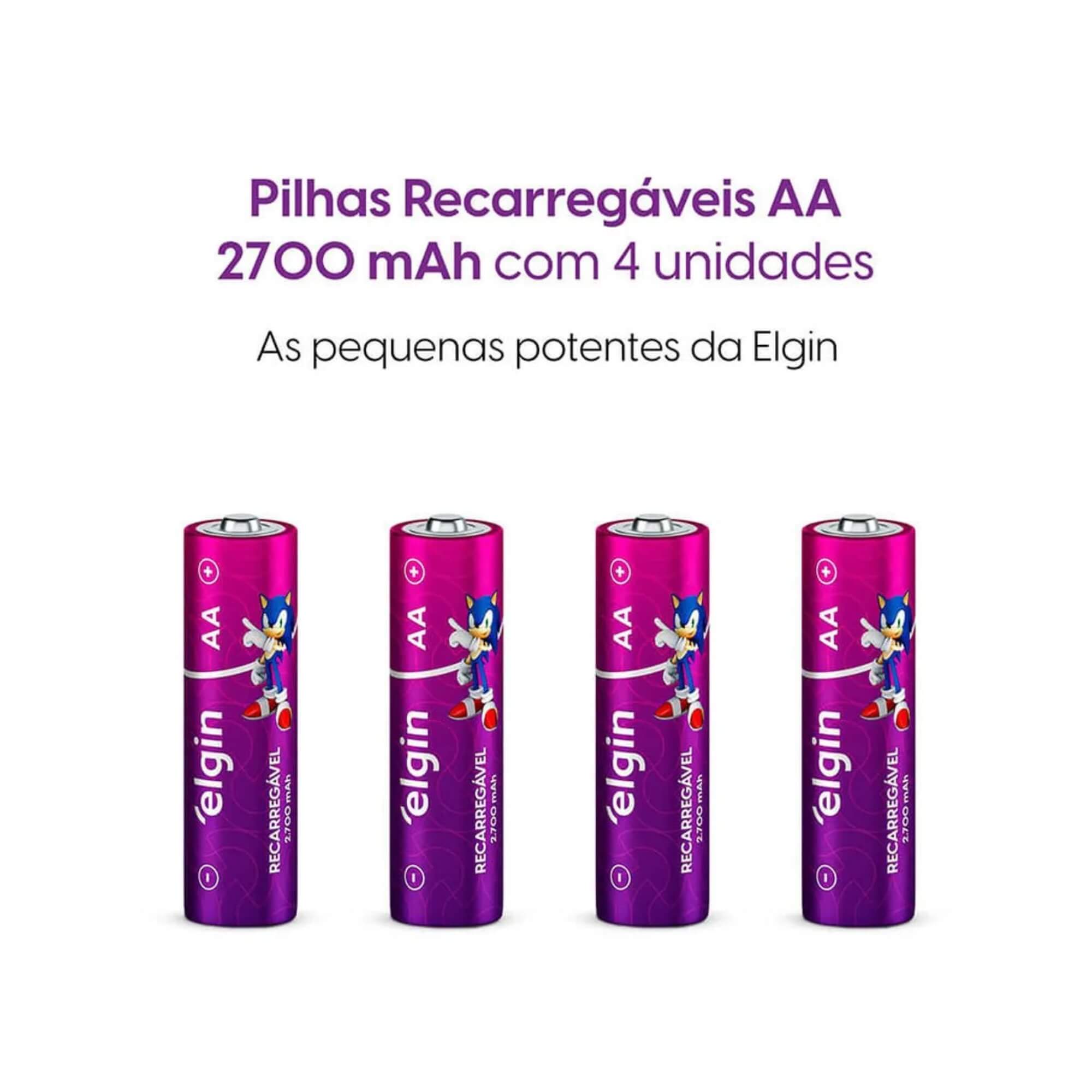 Pilha Recarregável AA Comum - 2.700Mah Blister com 4 Unidades Elgin - 000000082175