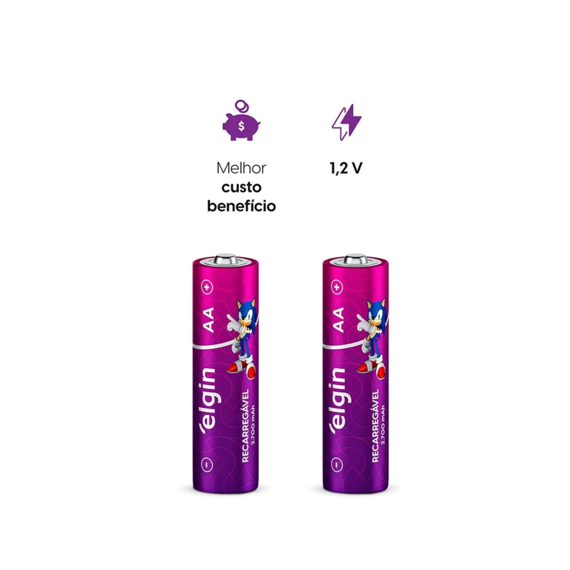 Pilha Recarregável AA Comum - 2.700Mah Blister com 4 Unidades Elgin - 000000082175