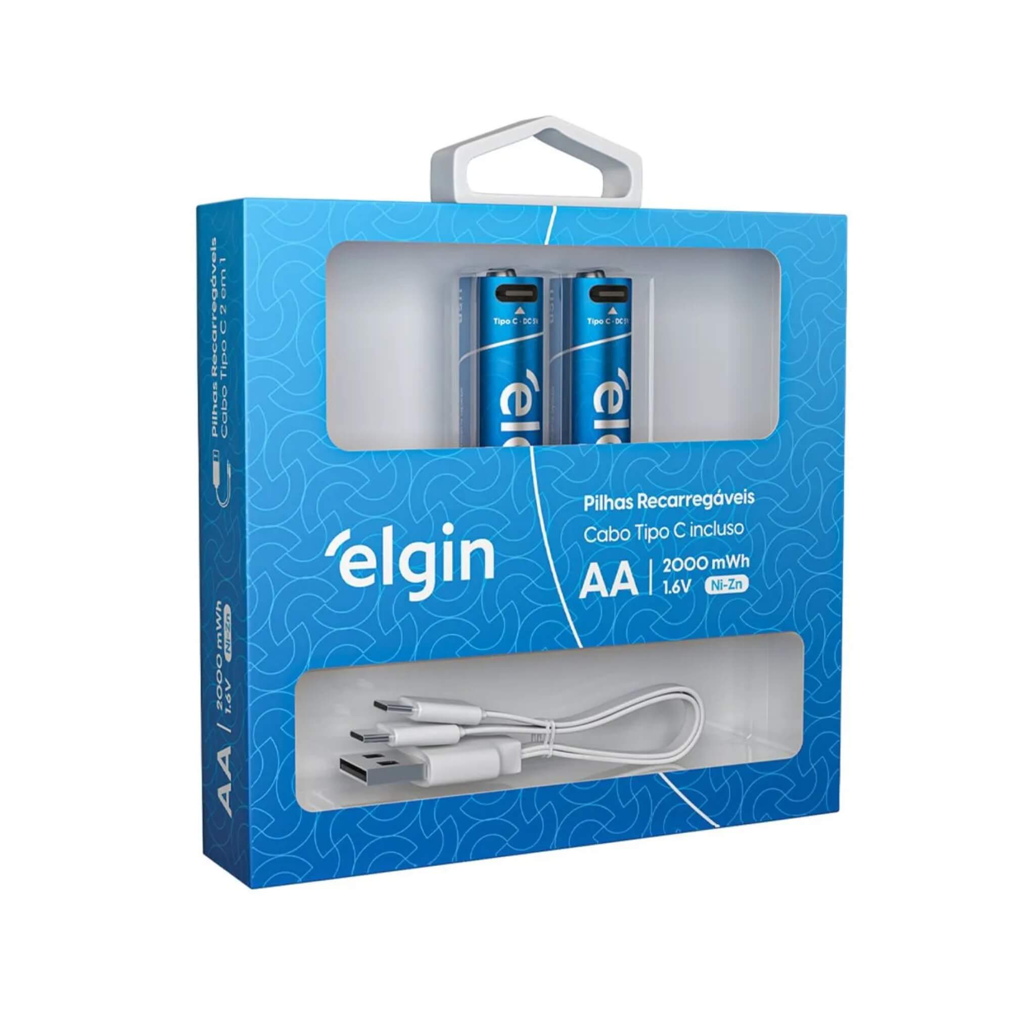 Pilha Alcalina Recarregável AA USB-C 1.200mAh com 2 unidades + Cabo Elgin - ELE000000082427
