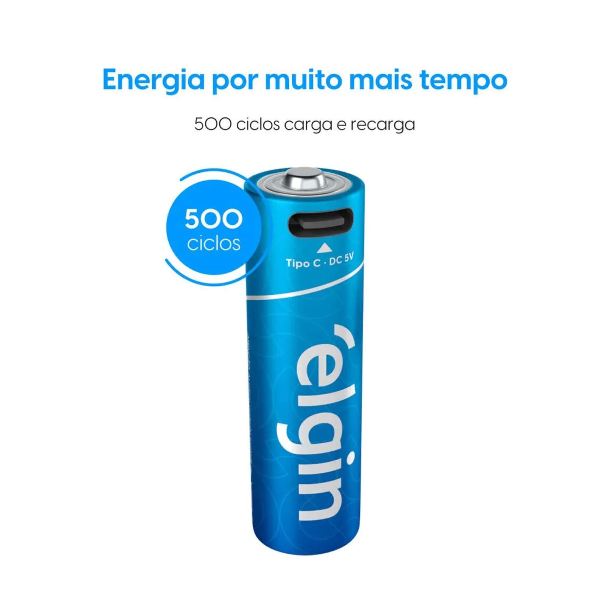 Pilha Alcalina Recarregável AA USB-C 1.200mAh com 2 unidades + Cabo Elgin - ELE000000082427