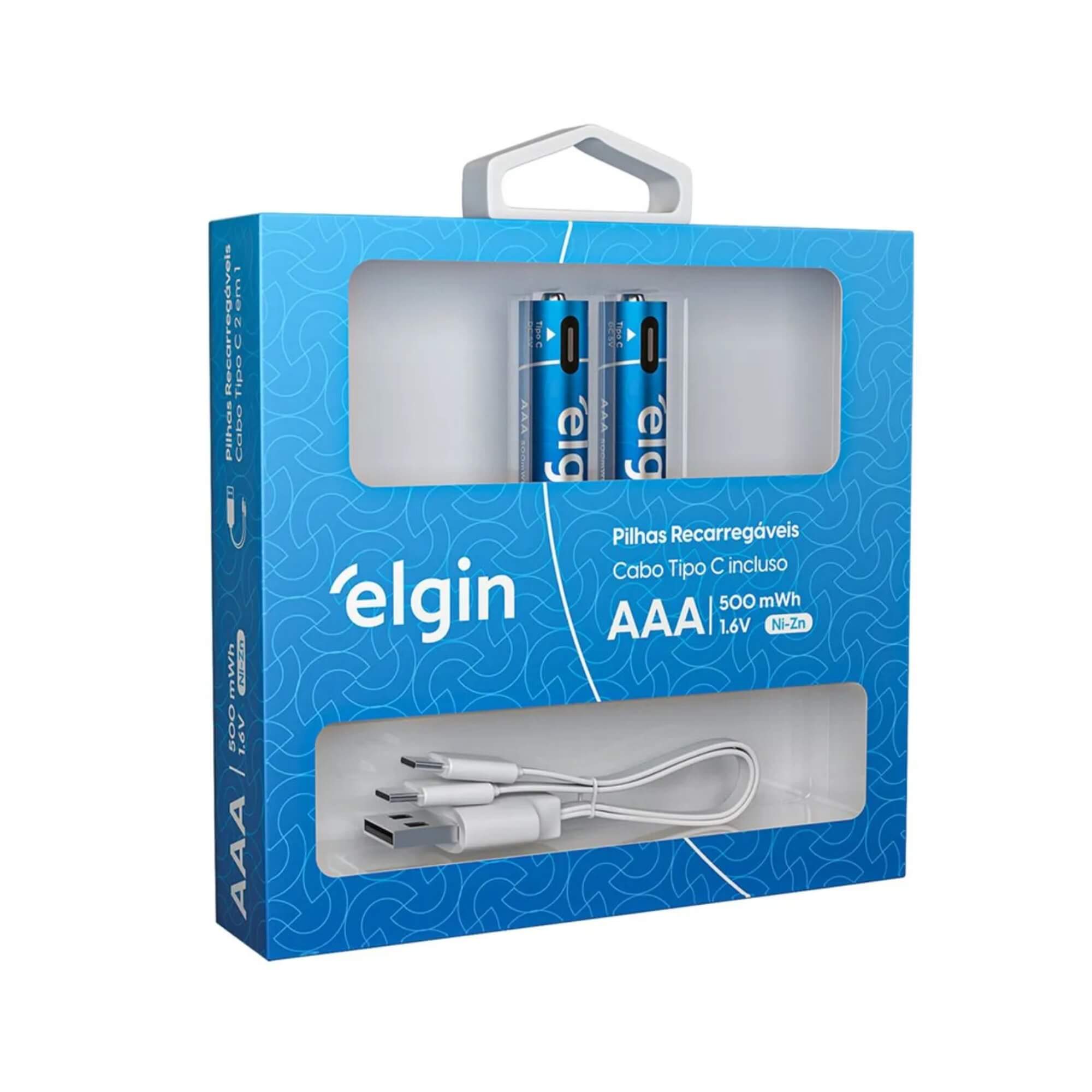 Pilha Alcalina Recarregável AAA Palito USB-C 1.200mAh c/ 2 unidades + Cabo Elgin - ELE000000082428
