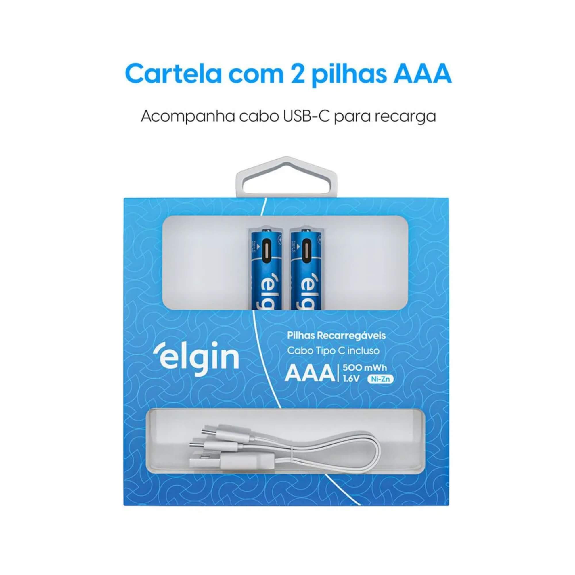 Pilha Alcalina Recarregável AAA Palito USB-C 1.200mAh c/ 2 unidades + Cabo Elgin - ELE000000082428