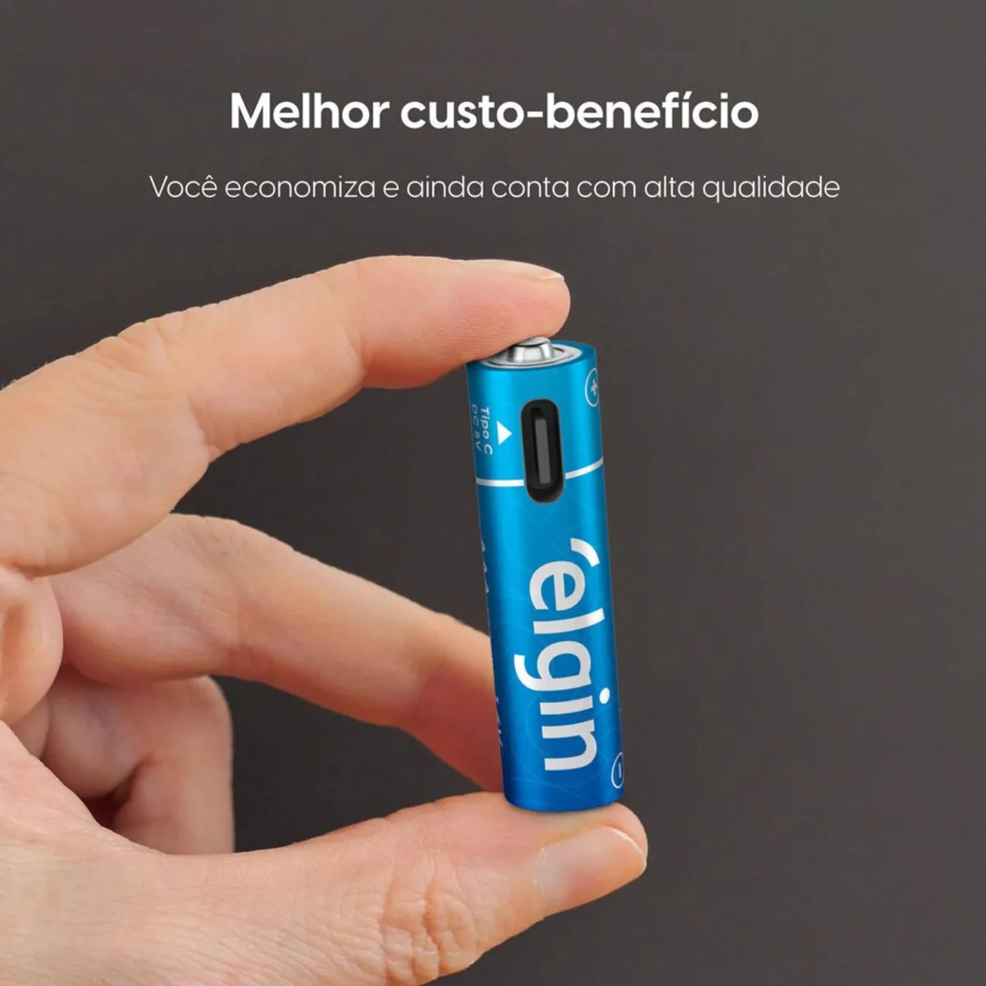 Pilha Alcalina Recarregável AAA Palito USB-C 1.200mAh c/ 2 unidades + Cabo Elgin - ELE000000082428