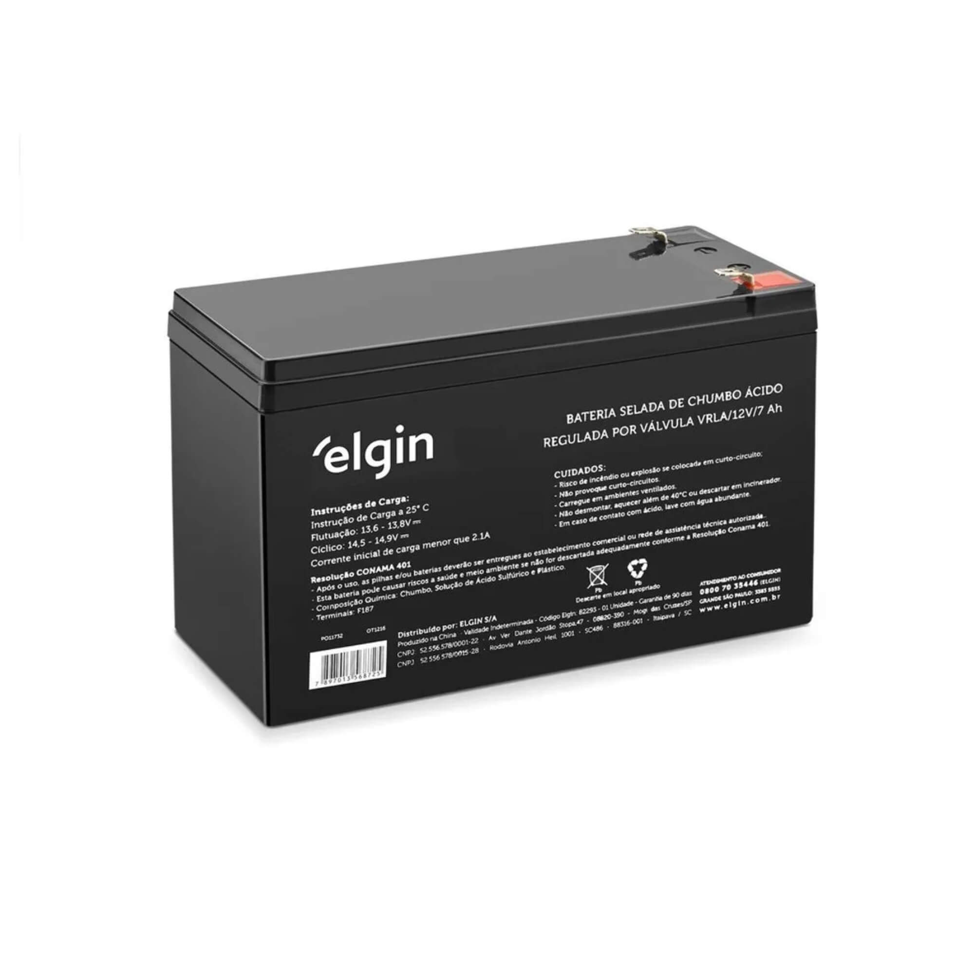 Bateria Selada de Chumbo VRLA - 12V 7Ah Elgin - 000000082293