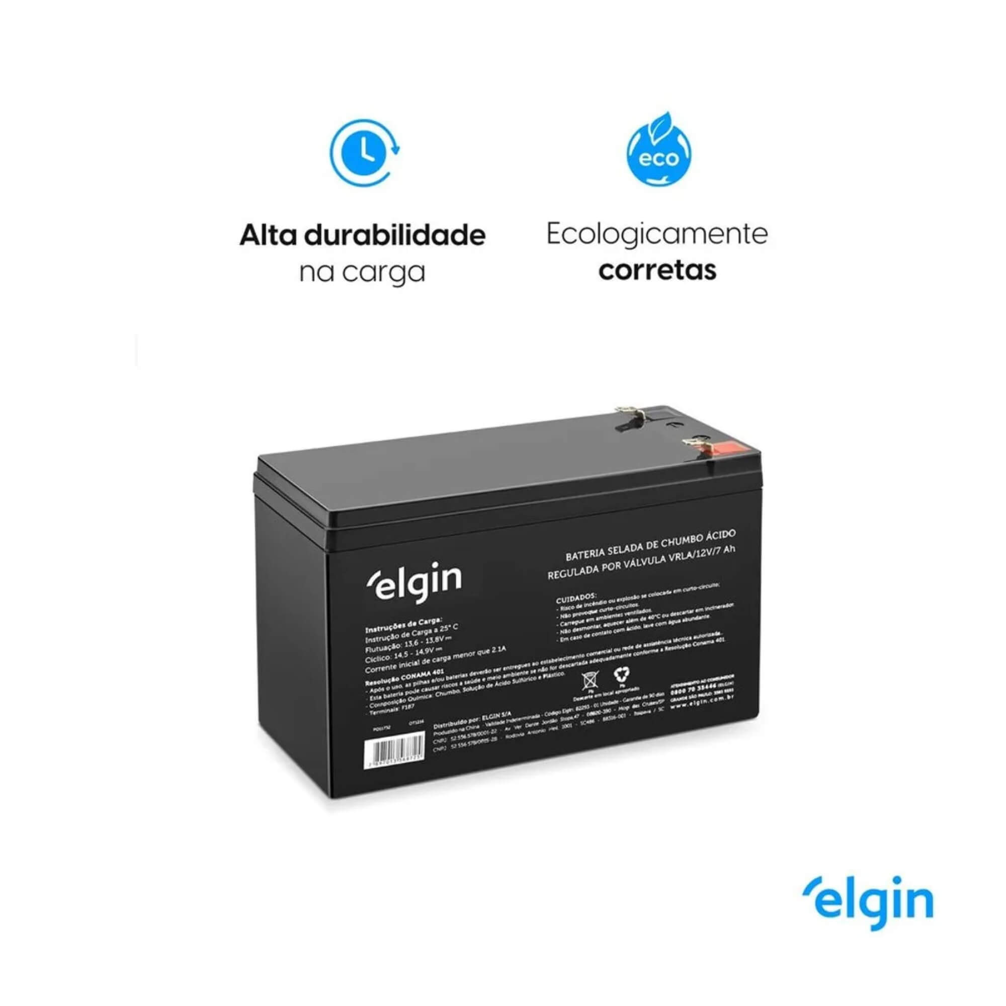 Bateria Selada de Chumbo VRLA - 12V 7Ah Elgin - 000000082293