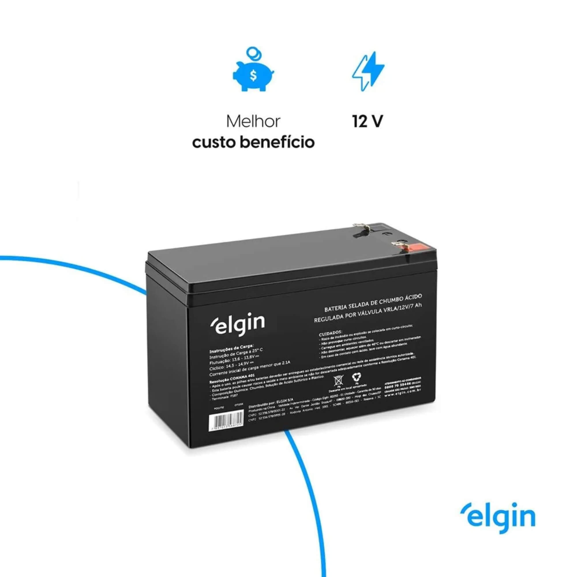Bateria Selada de Chumbo VRLA - 12V 7Ah Elgin - 000000082293