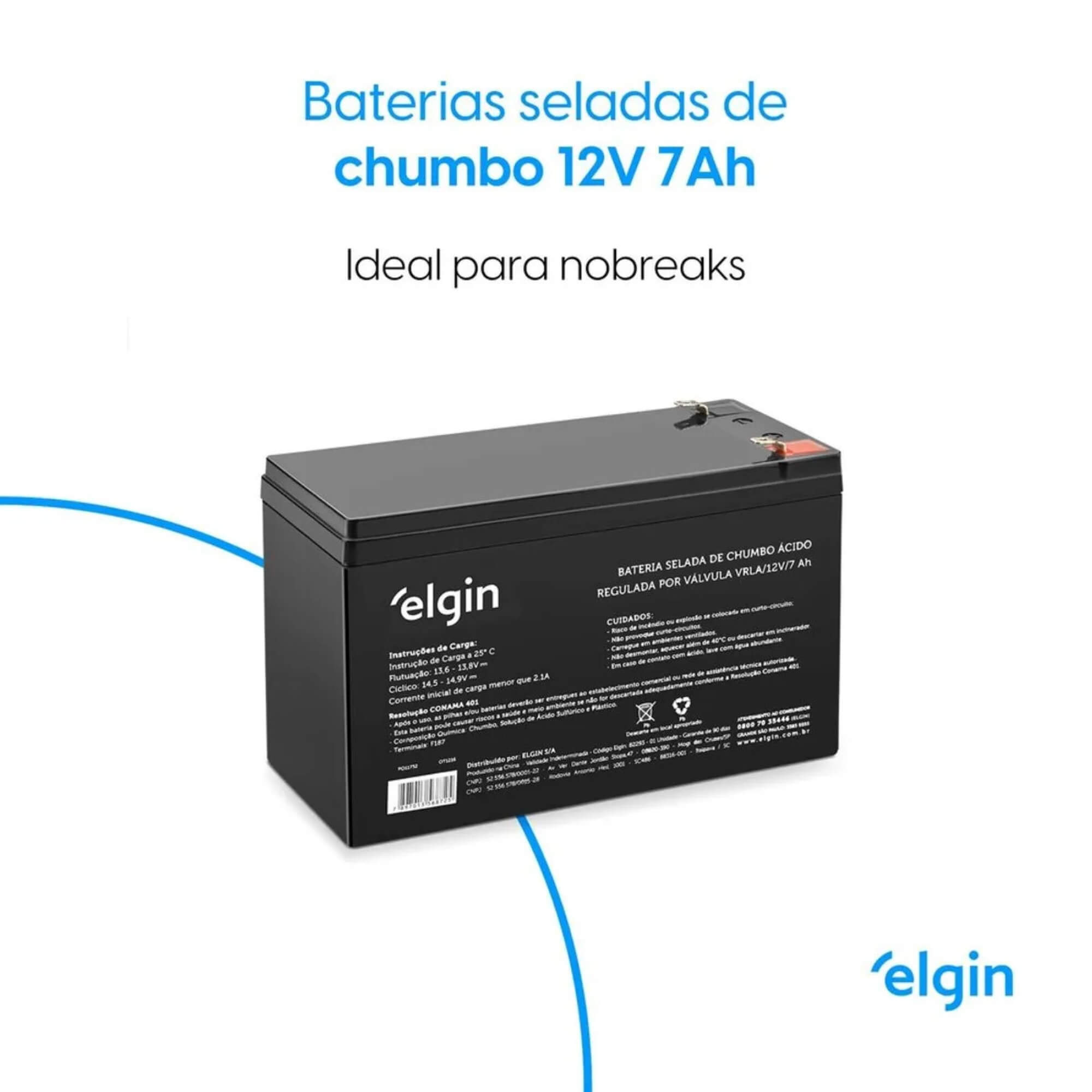Bateria Selada de Chumbo VRLA - 12V 7Ah Elgin - 000000082293