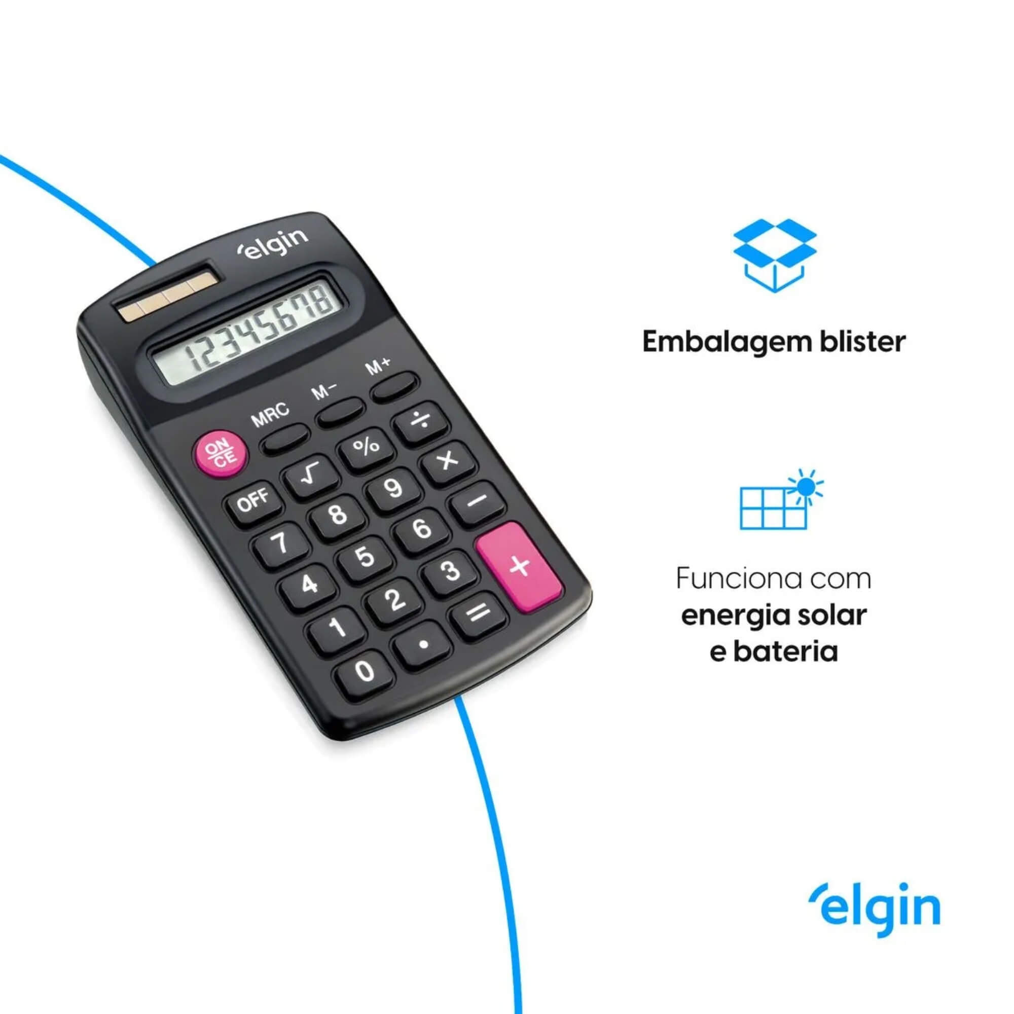 Calculadora de Bolso 8 Dígitos 4 Operações Básicas Alimentação Solar Elgin - 42CB14850000