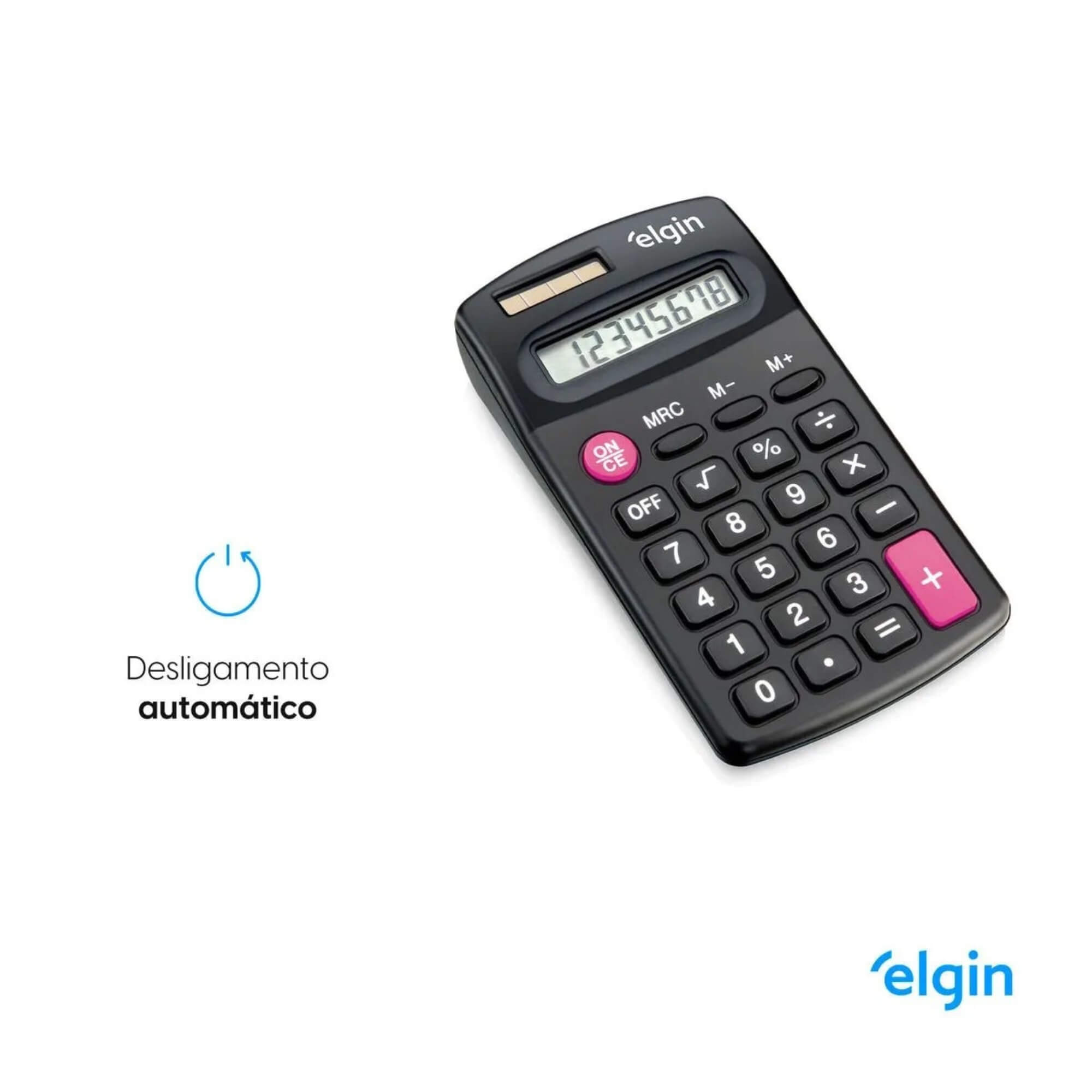 Calculadora de Bolso 8 Dígitos 4 Operações Básicas Alimentação Solar Elgin - 42CB14850000