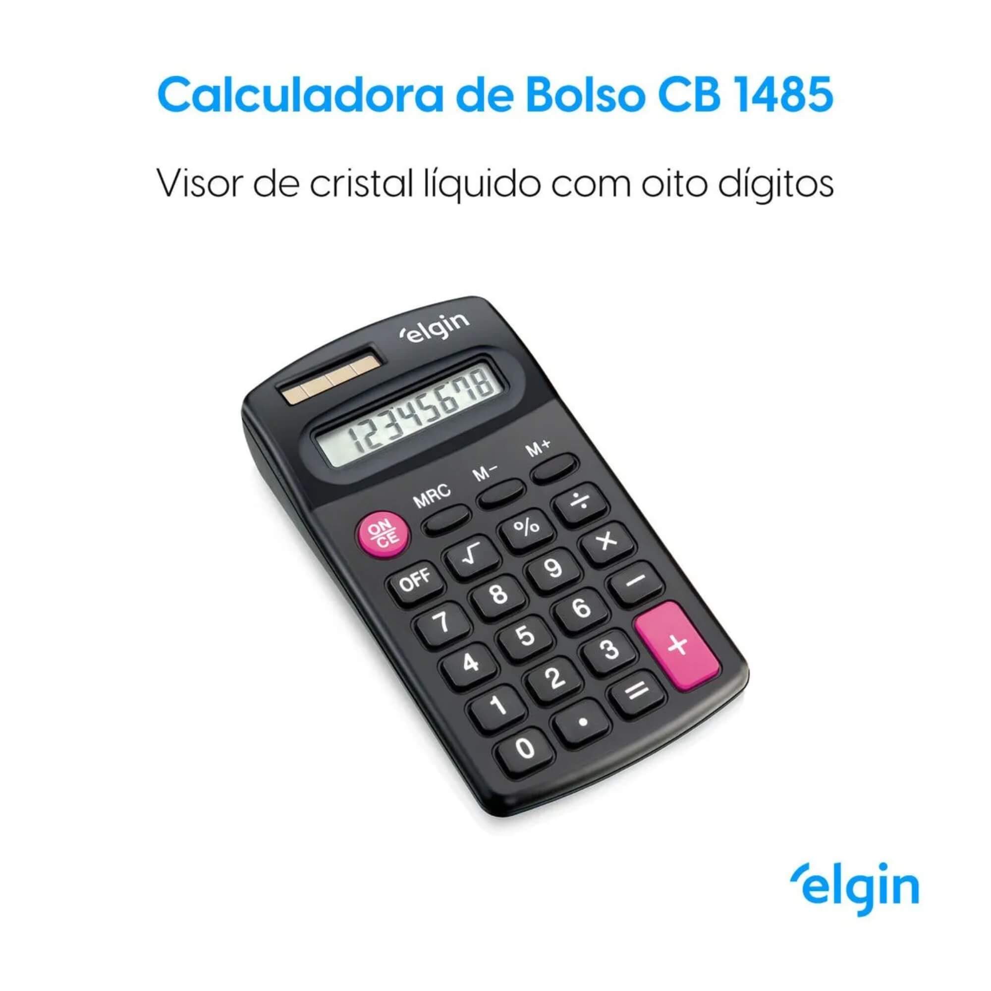 Calculadora de Bolso 8 Dígitos 4 Operações Básicas Alimentação Solar Elgin - 42CB14850000