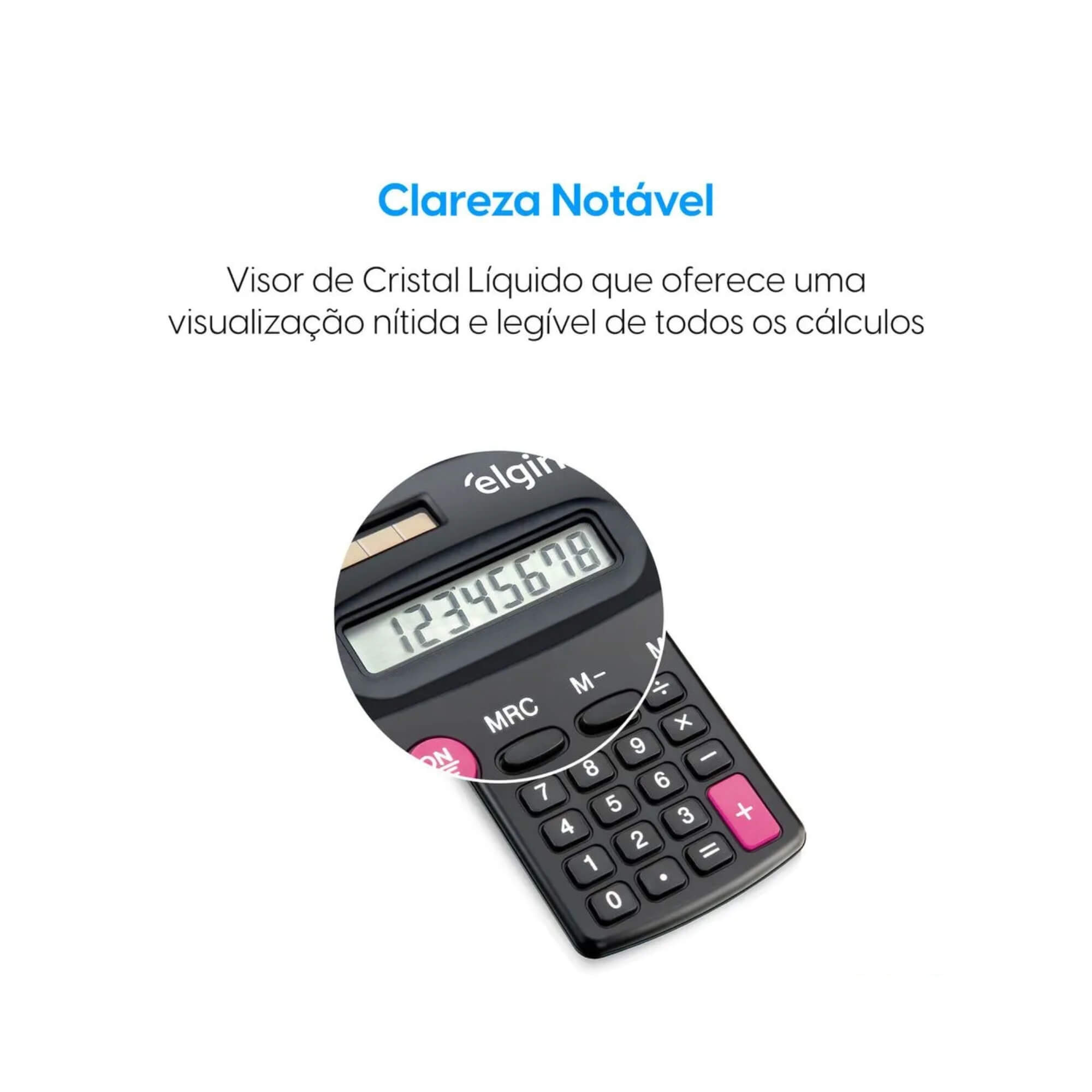 Calculadora de Bolso 8 Dígitos 4 Operações Básicas Alimentação Solar Elgin - 42CB14850000