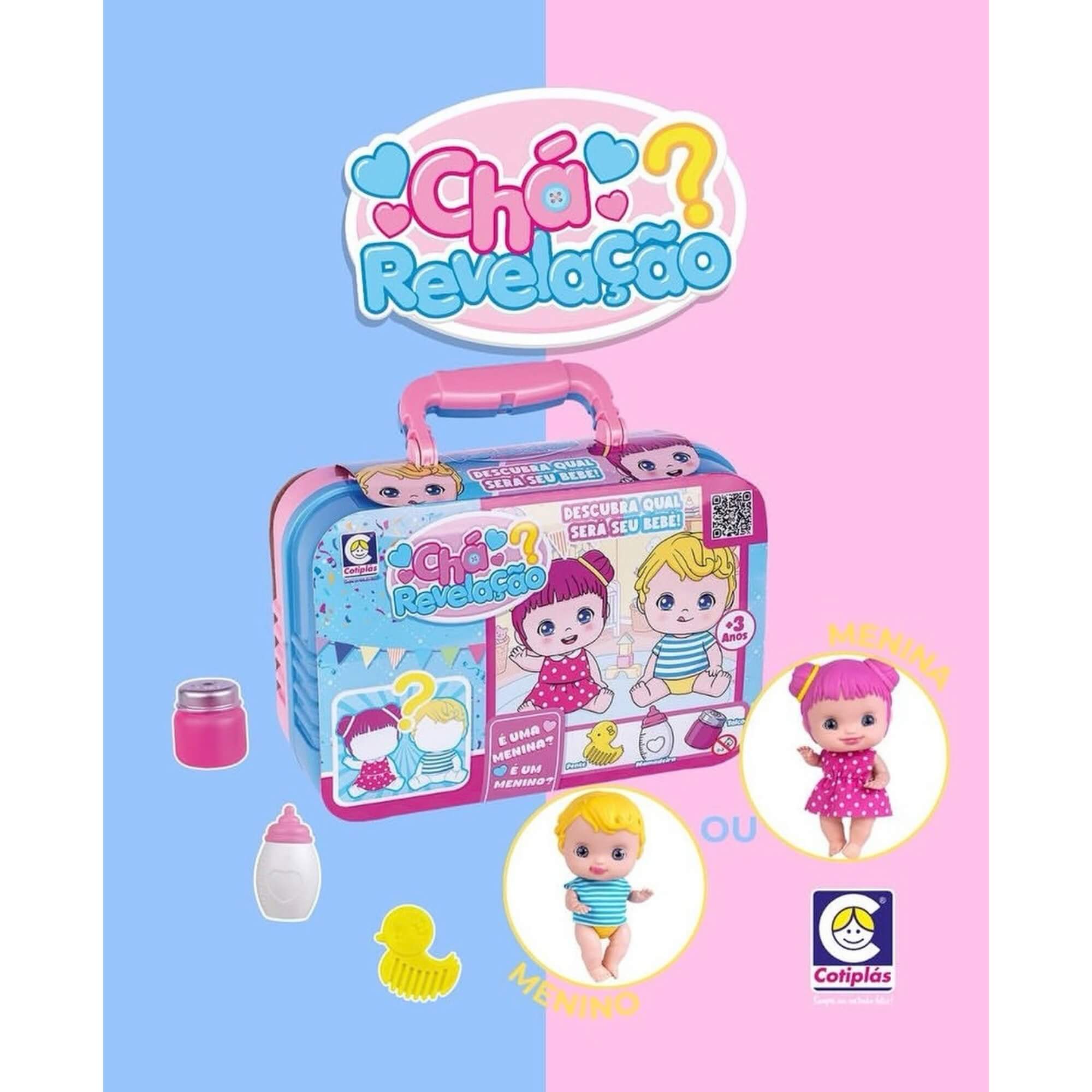 Boneca Chá Revelação Surpresa Menina ou Menino + Acessórios Cotiplás - 2947