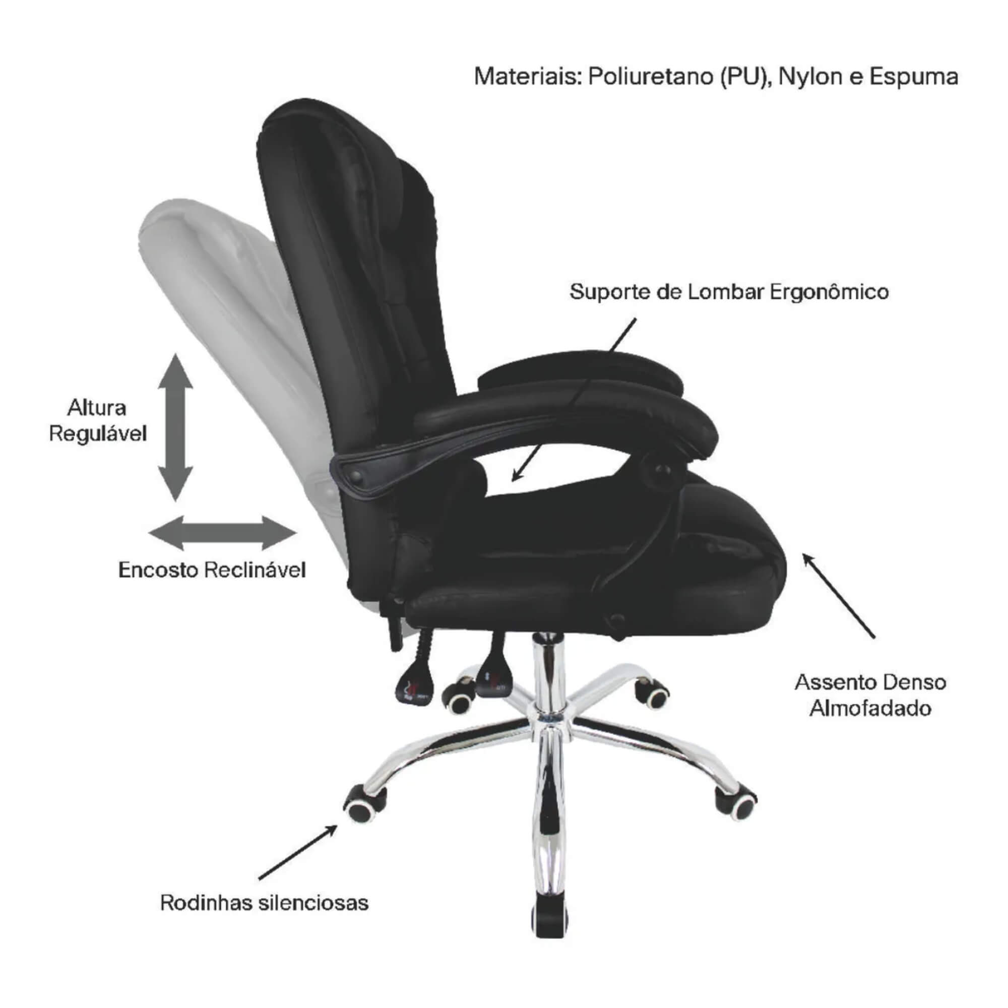 Cadeira Ergonômica Giratória Office Ceo cor Preto Conthey Evolux - N2334602