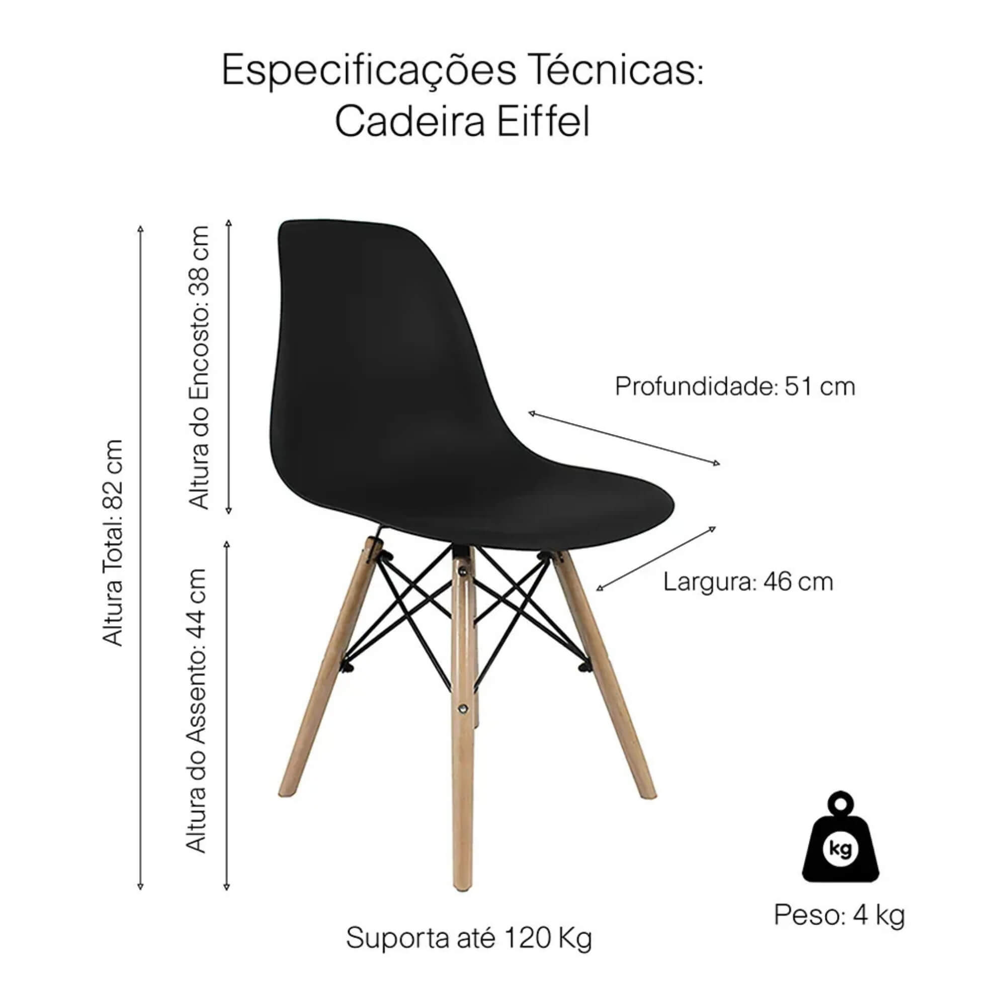 Cadeira Eiffel Eames com Base Madeira Reforçada Preto Conthey Evolux - N1905941B