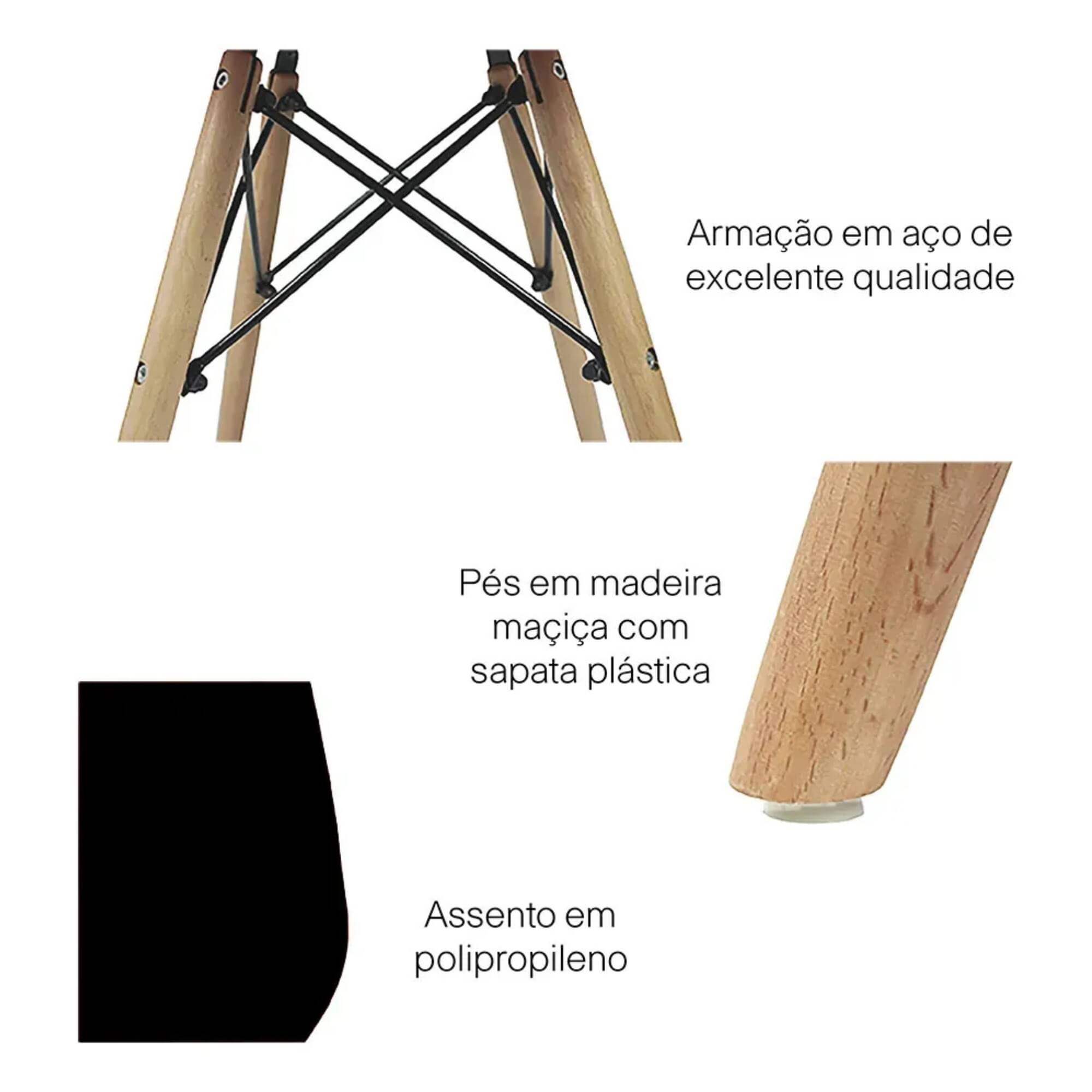Cadeira Eiffel Eames com Base Madeira Reforçada Preto Conthey Evolux - N1905941B